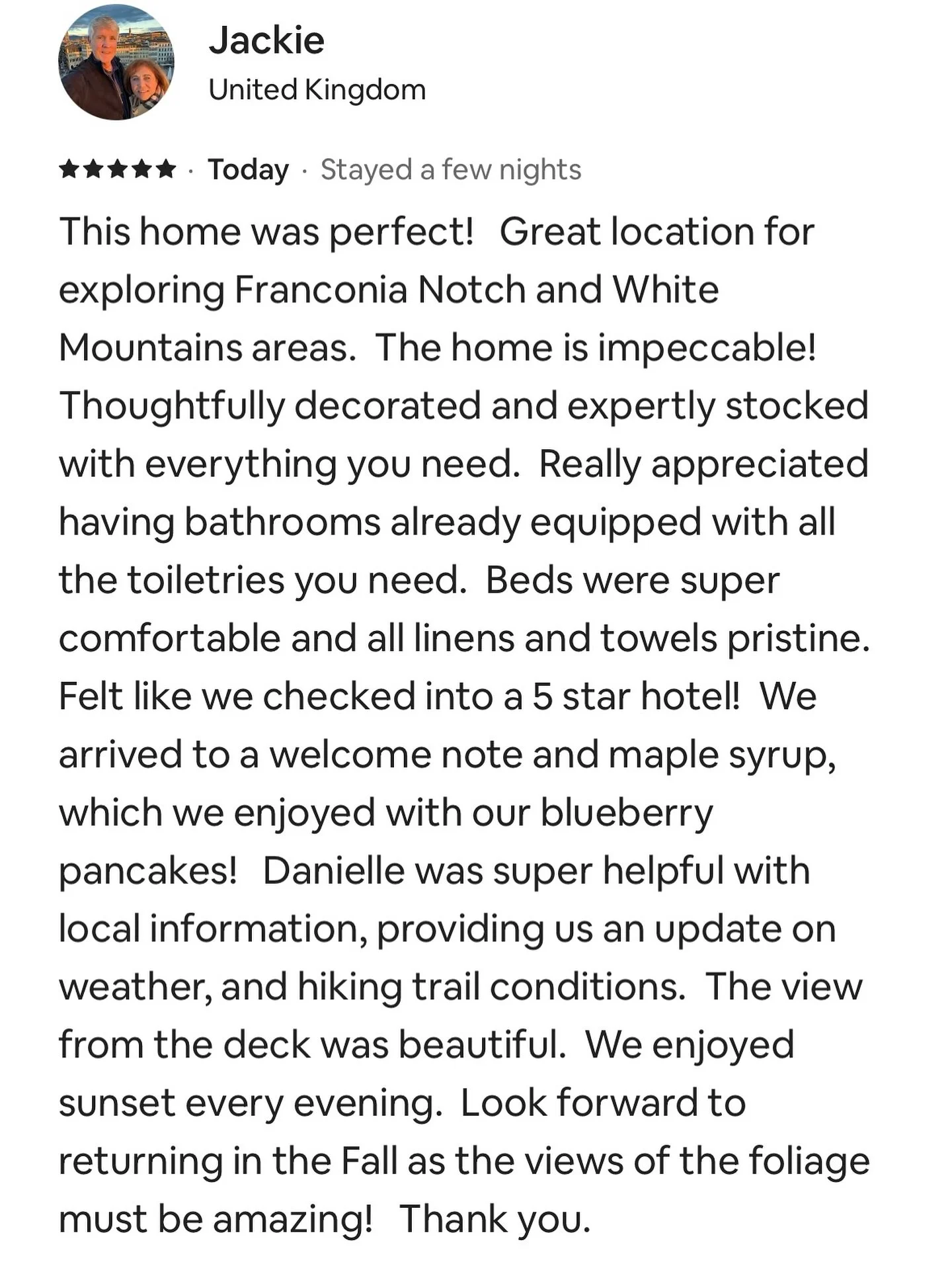 🙏🏼Thank you so much for your kind words, Jackie from the UK! This means the world to us!🥰 We look forward to your return in the Fall!

We&rsquo;re so pleased our guests are enjoying Sugar Moon Cabin as their home base to enjoy summer in the White 
