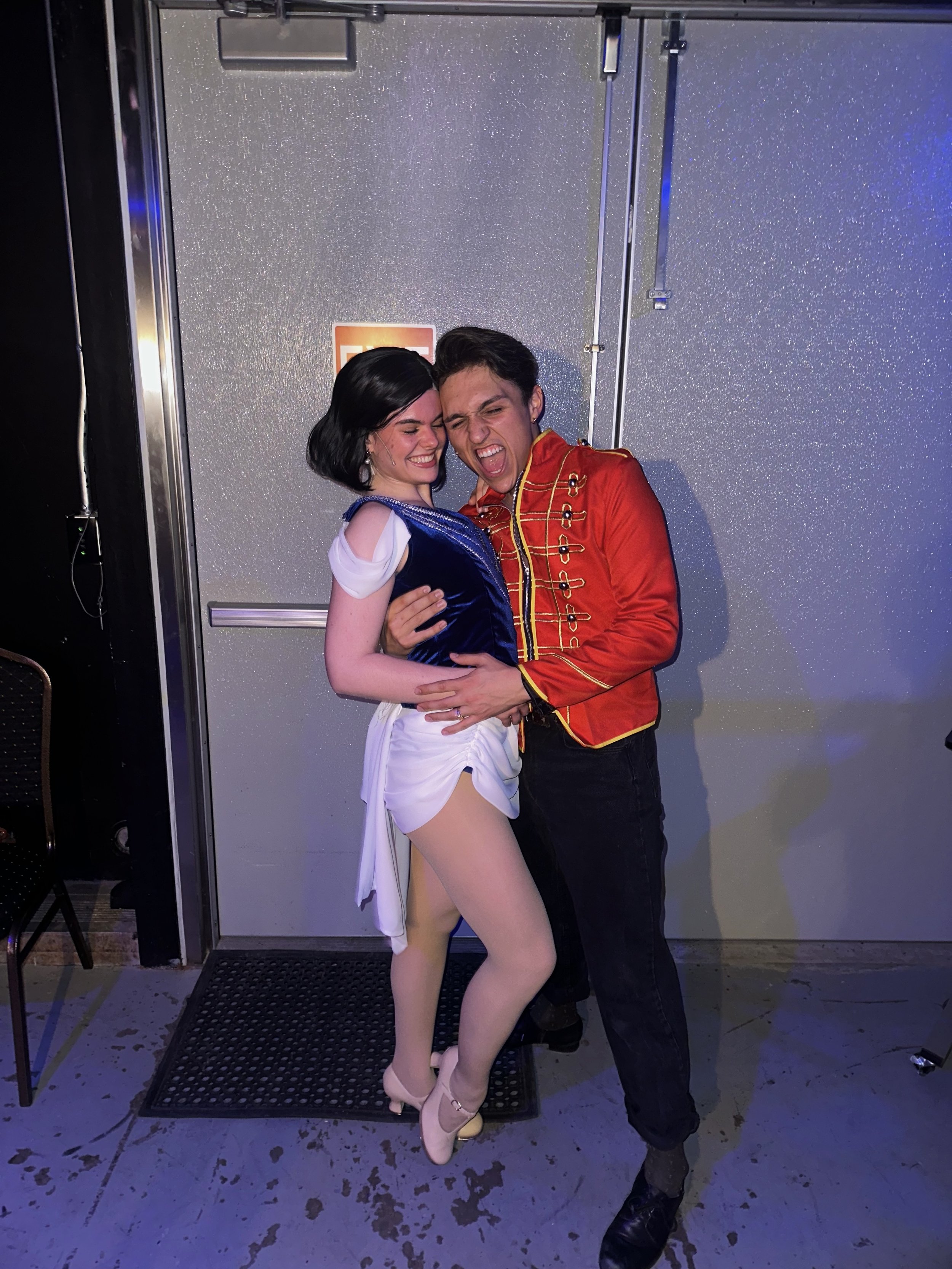 Devin Rain Leonard and Jaiden Leo Riley backstage in "Crazy for You" at Nazareth University