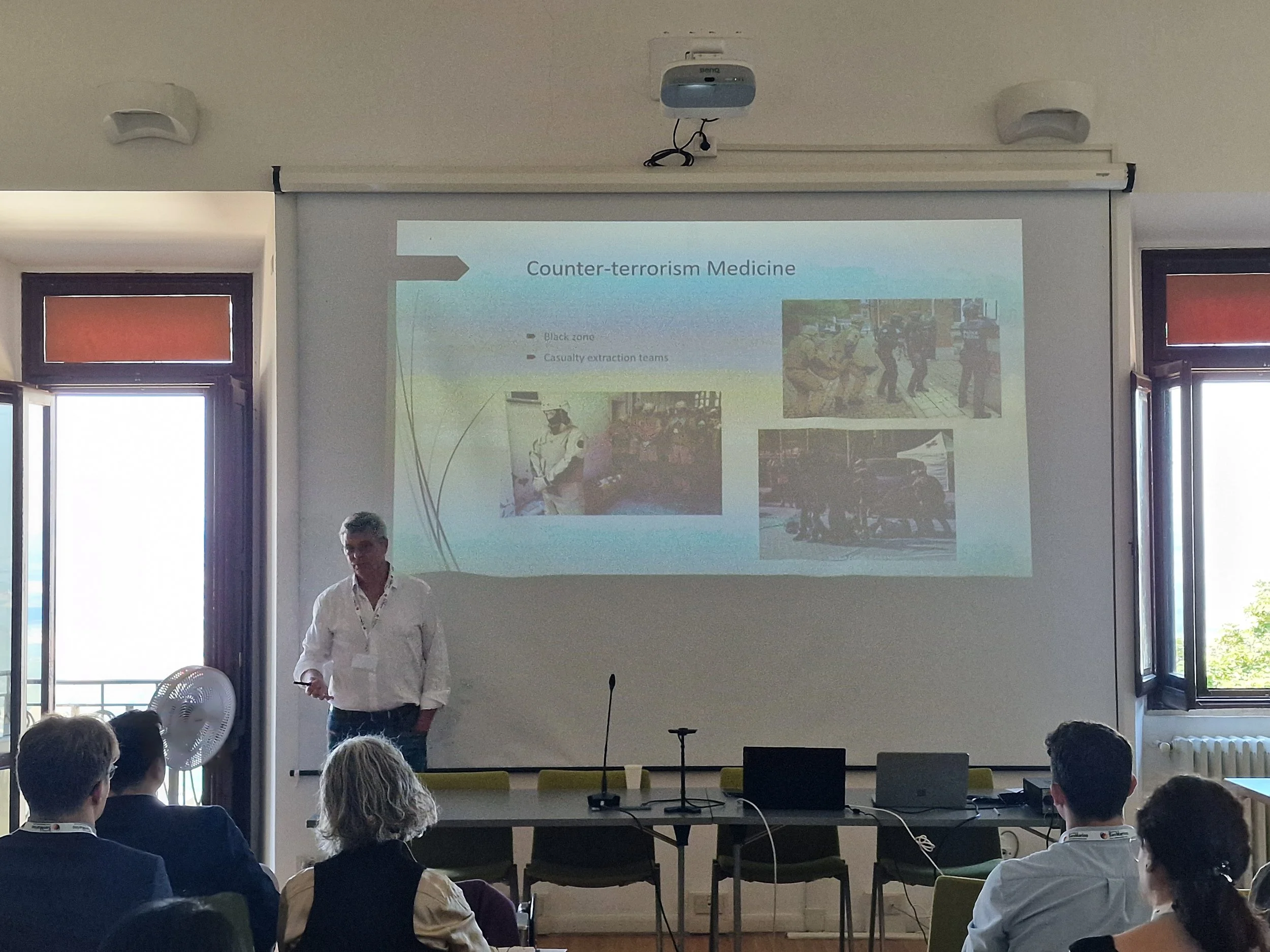 CTM-E President Frank Van Trimpont addresses international students at WADEM Disaster Medicine Summer School