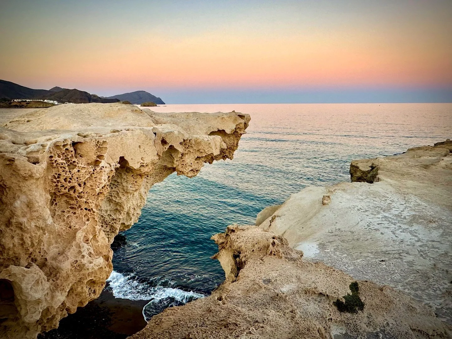 Mediterranean Twilight.
.
In Parque Natural del Cabo de Gata, striking rock formations line the coast. It is the largest protected coastal area in Andaluc&iacute;a full of wild beaches, great hiking trails, and rich biodiversity. On my short stay the