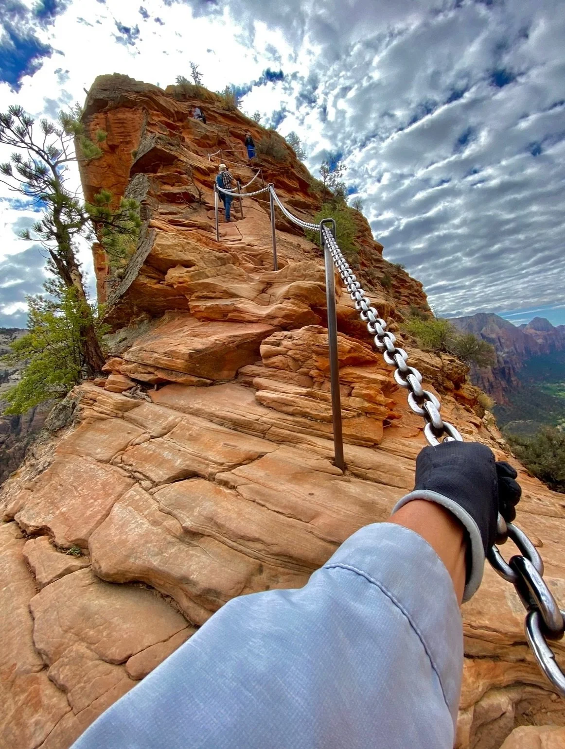 Angels Landing.
.
Have you ever been scared out of your wits on a hike? That was me on the Angels Landing hike, a strenuous 5.4 mile round-trip hike in Zion National Park. At one point I almost quit, afraid I would fall off the ledge to my death (I&r