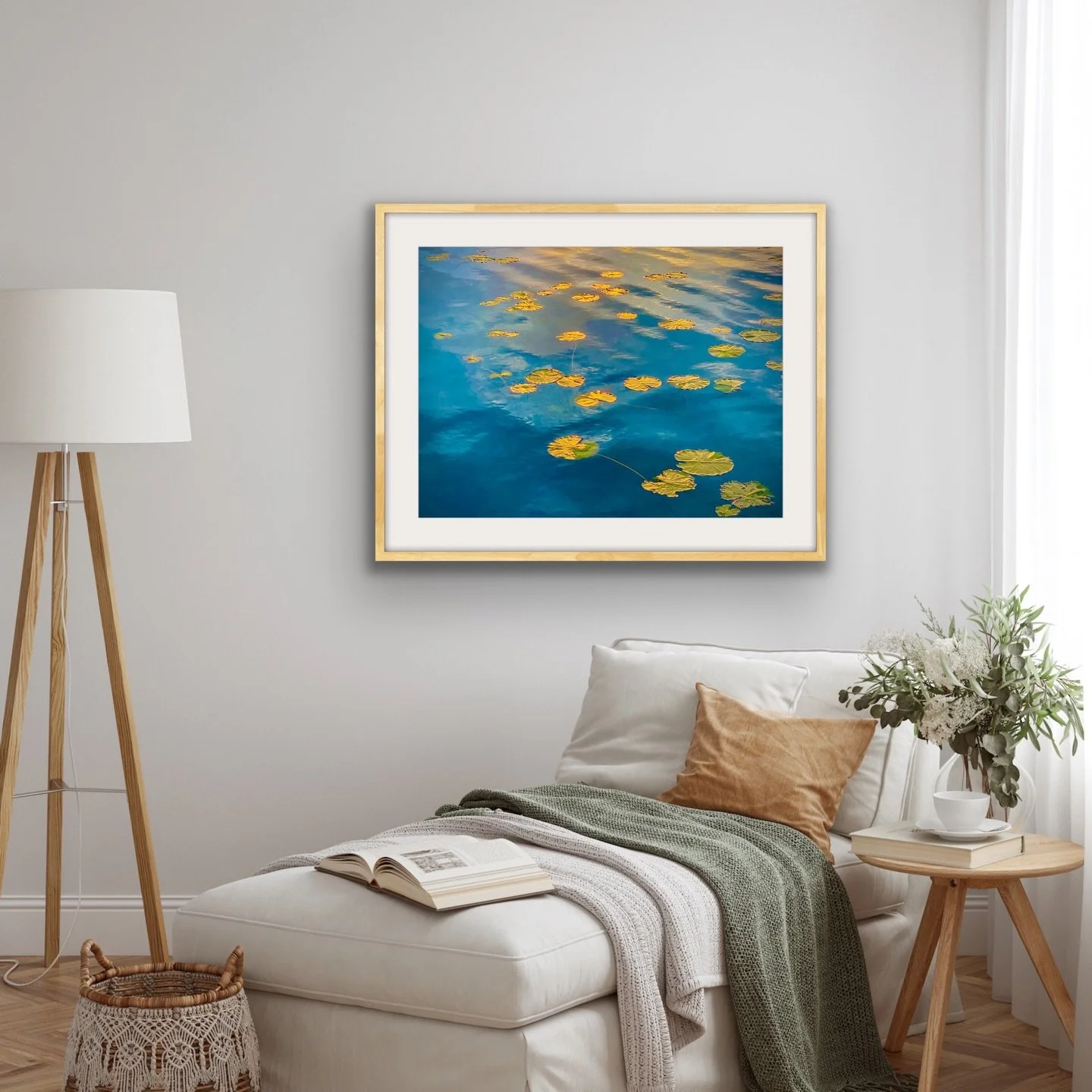 Gilded.
.
True tranquiilty&hellip;I captured this scene of water lilies gently floating on a calm surface. The sunlight was hitting them perfectly, casting a golden glow across the blue water. I can imagine myself floating on the water beside them, l