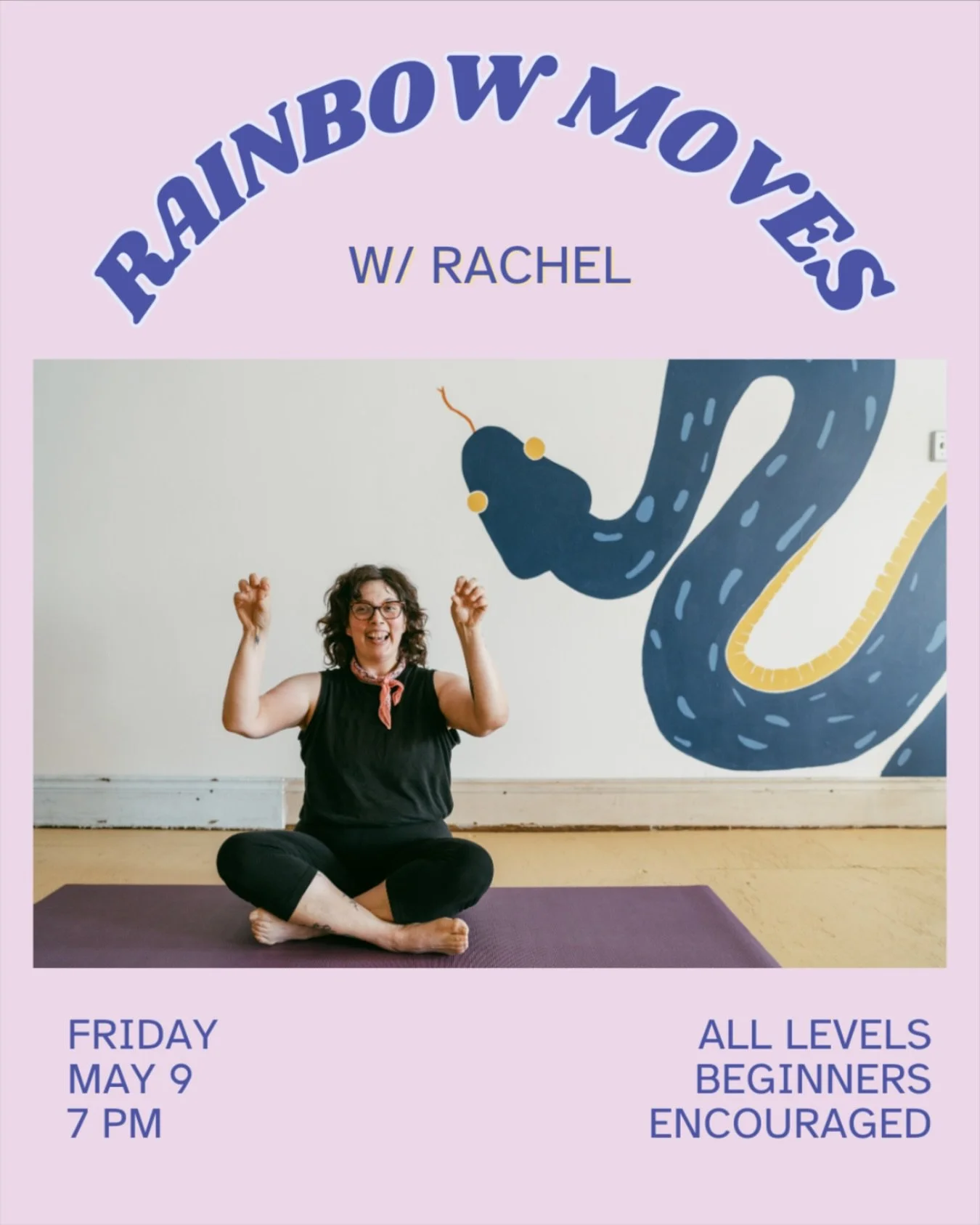 This Friday at 7 PM Rachel (they/them) @_rachelsmiley_ will lead us through a gentle slow flow practice to shake off the week 🧘 

Rainbow Moves is an all-levels, beginners-encouraged yoga + movement class led by queers, for queers. 

Come as you are