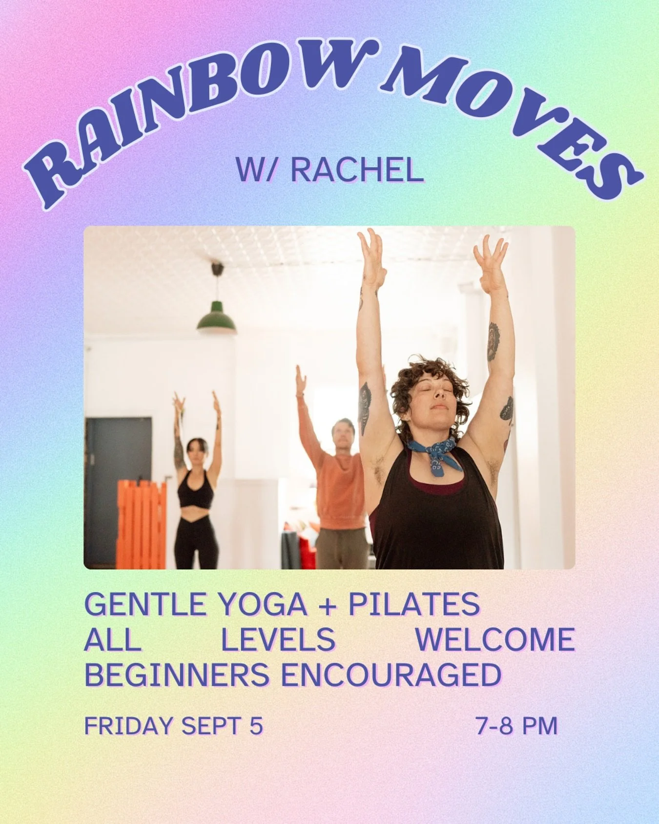 🌈 TONIGHT 🌈

Rainbow Moves is on tonight, friends! For our first class back of the season we have @_rachelsmiley_ stepping in to teach their favourite slow yoga + Pilates flow. You can expect gentle muscle activation, big stretches, and plenty of l