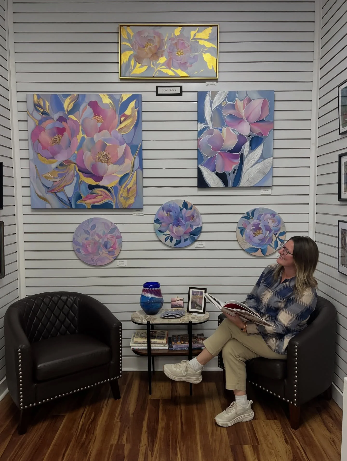 Sitting here in the @stclairartassociation gallery surrounded by every remaining piece from Neuro Bloom&hellip; it still doesn&rsquo;t feel real. 🌸
What started as a way to find beauty and grounding in my own life has grown into a collection that no