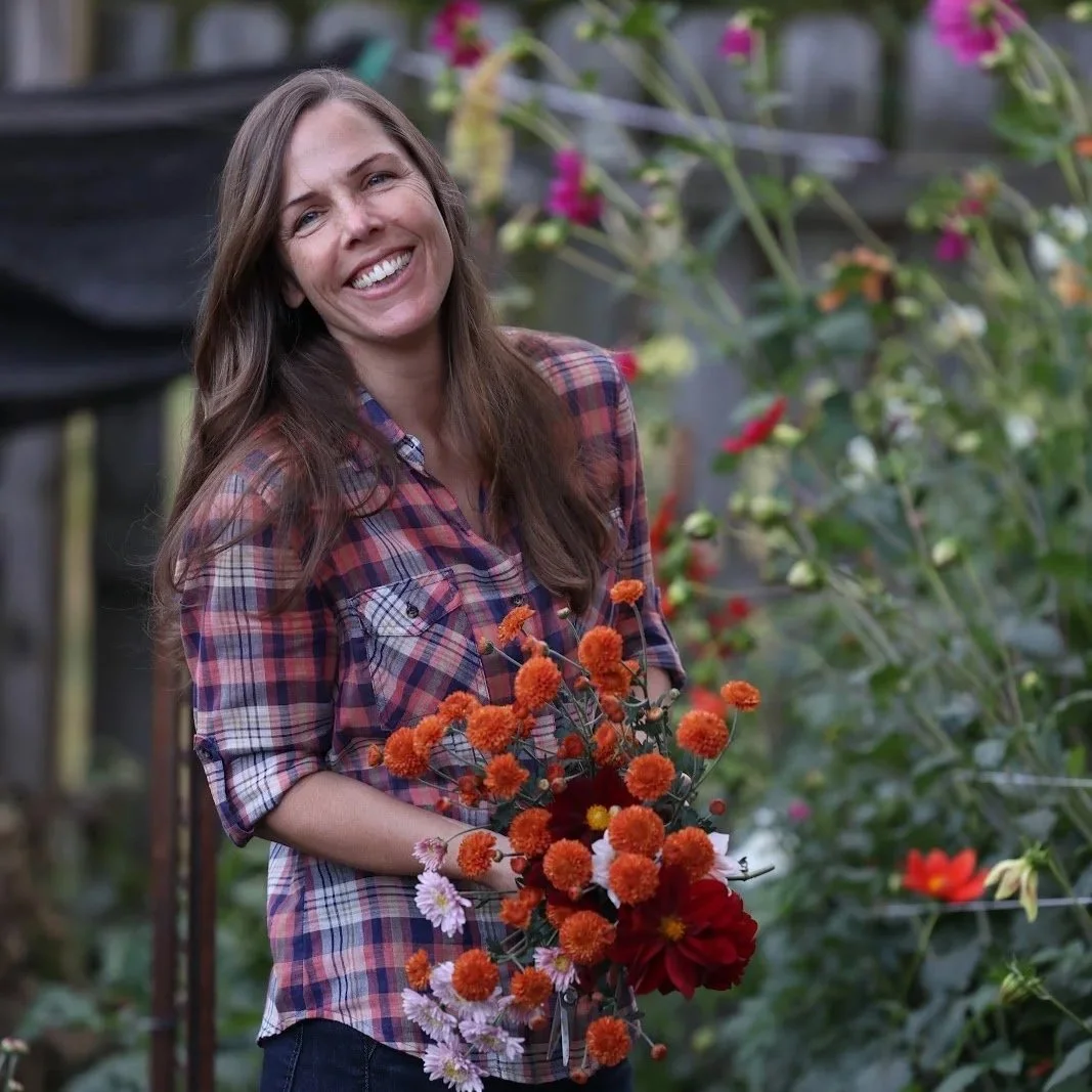 Anna Rook holding flowers