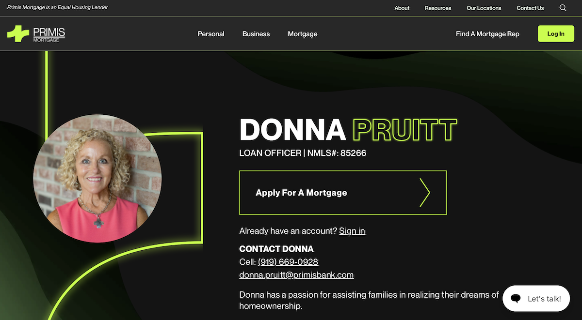 Donna Pruitt website page