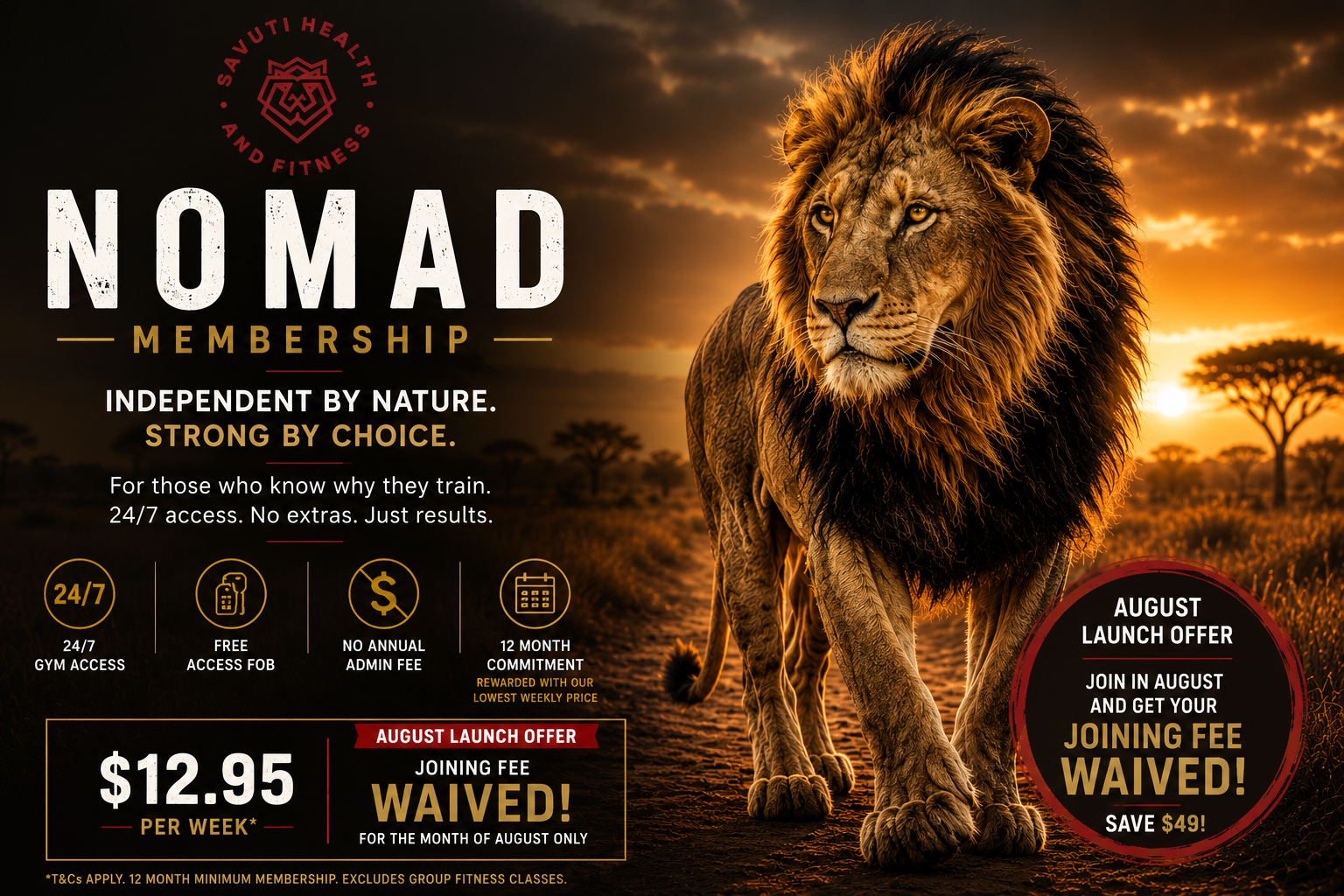 Advertisement for Aslan Gym offering ongoing membership for $39.95 per week, including 24/7 gym access, group fitness classes, unlimited recovery, sauna, reformer sessions, body scans, and merchandise discount.