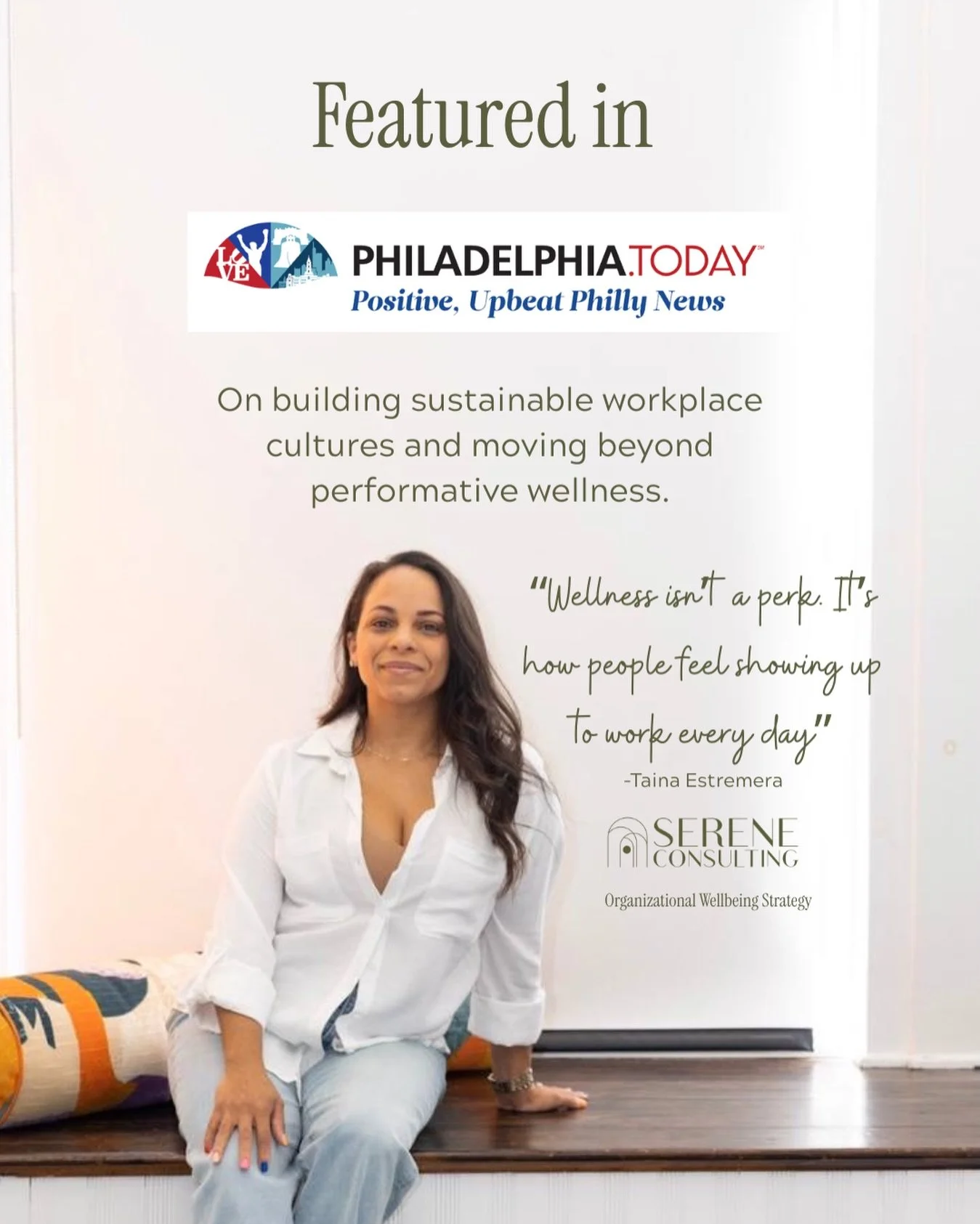 ✨Today feels special✨ 

I was recently featured in Philadelphia Today sharing the story behind Serene Consulting,  why I started, what I saw happening in workplaces, and why I believe culture change is possible.

For years, I watched incredible profe