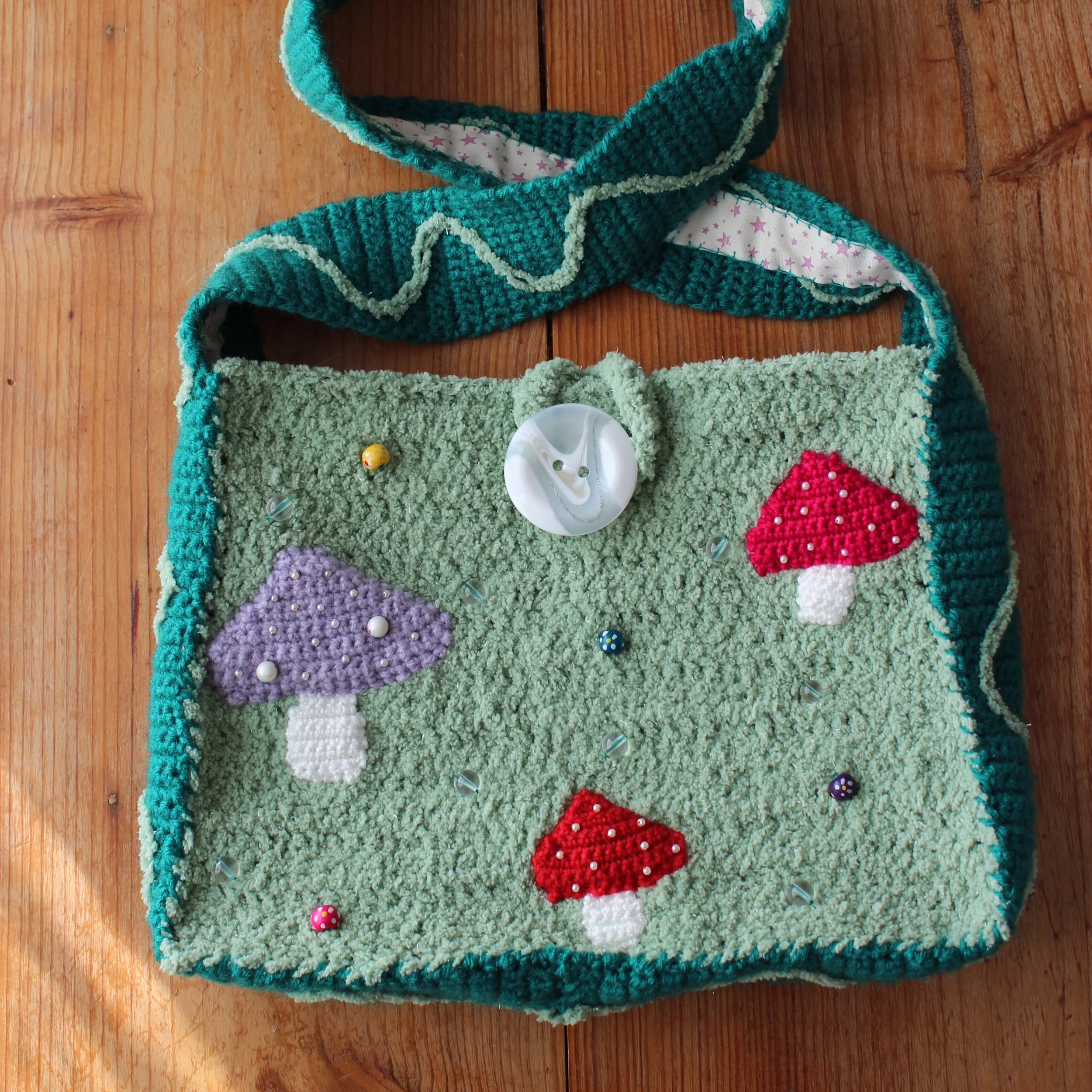 Fairy mushroom garden crochet bag