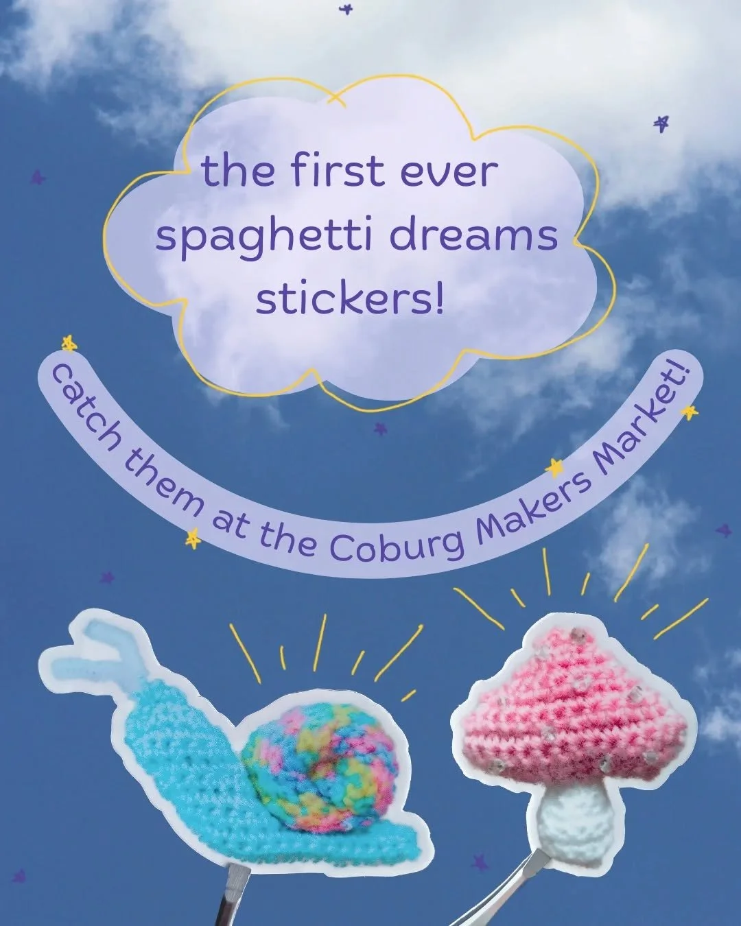 ☆ Hello there ☆
I'm so excited to show you my new Spaghetti dreams stickers!! I've been thinking of making stickers for a while now,and I thought now would be the perfect time~
I'm just starting out with two little crochet friends, a little mushroom 