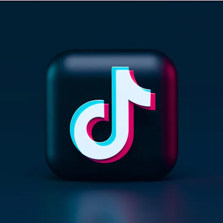 TikTok logo on a black rounded square icon with a dark background.