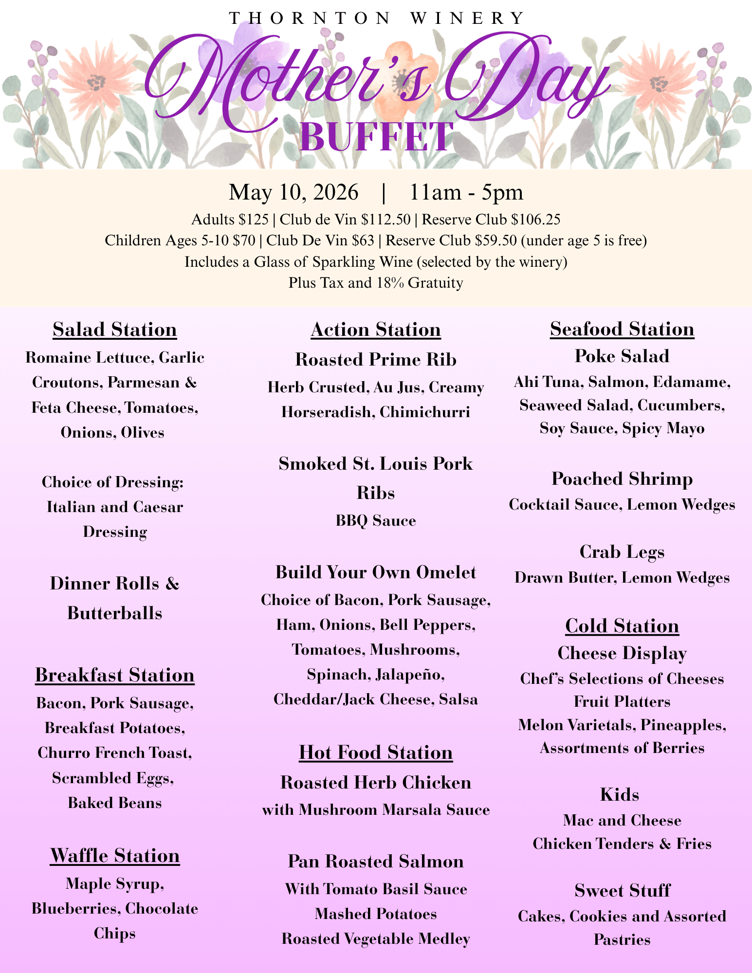 Thornton Winery Mother's Day Buffet 2026
