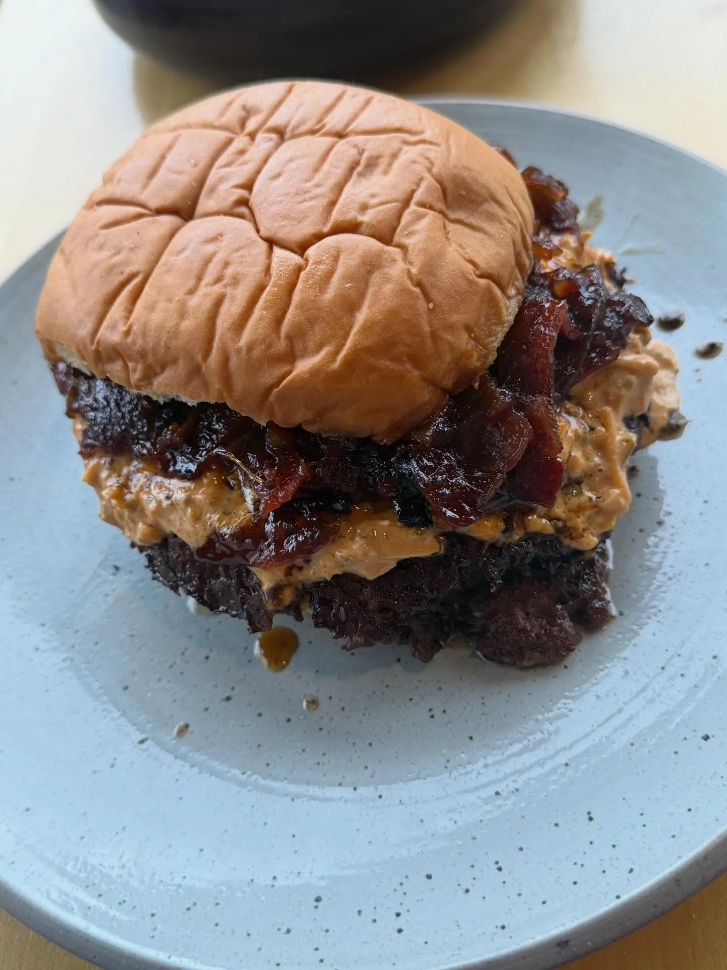 Almost forgot it&rsquo;s 420! We have a Dr. Pepper Bacon Jam Pimento Cheese Burger and some mini beignets to celebrate the occasion. Get high and stop on by! 💨
@drpepper @lavacastreetsouthlamar
#burgermonday