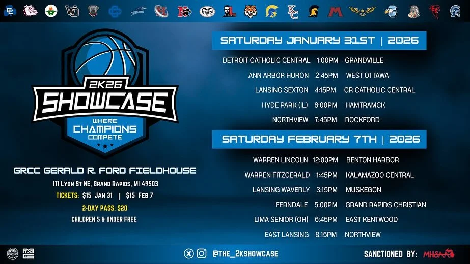 The stage is set.
Championship energy.
2K26 Showcase tips off January 31 &amp; February 7 at GRCC Ford Fieldhouse.

Where champions compete.🏀
#2KShowcase