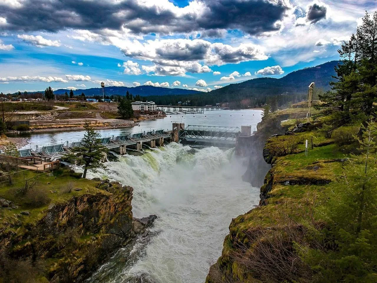 Arial Shot of Post Falls Dam