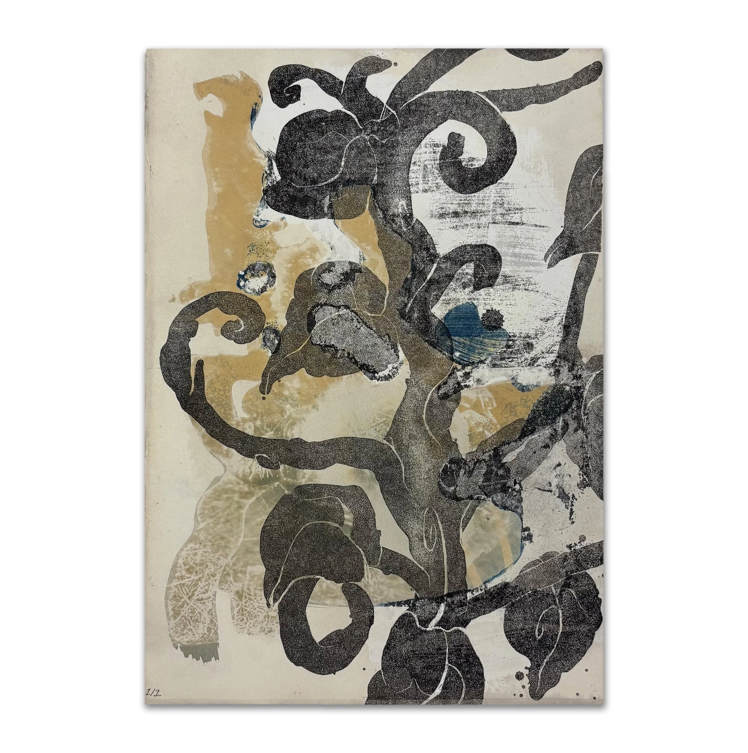 Untitled | lithography, inkjet image transfer, and toned cyanotype on paper | 7 x 11 in. 