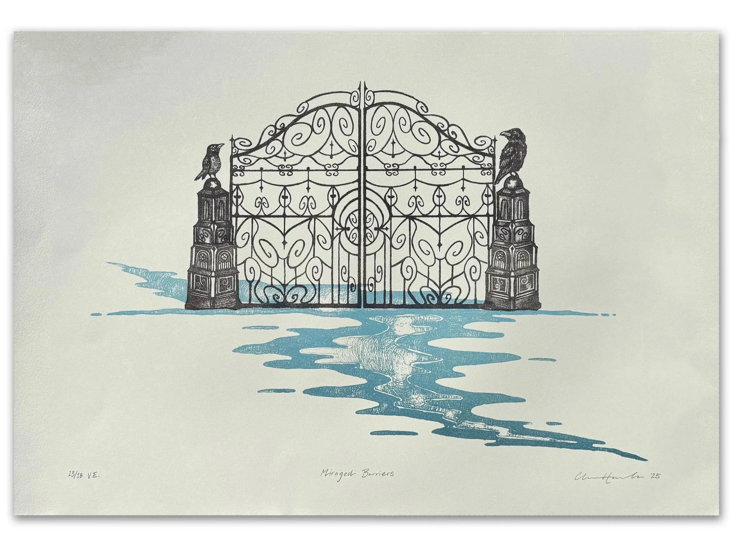Miraged Barriers | 2025 | stone lithograph on paper | 15 x 22 in. | variable edition of 18
