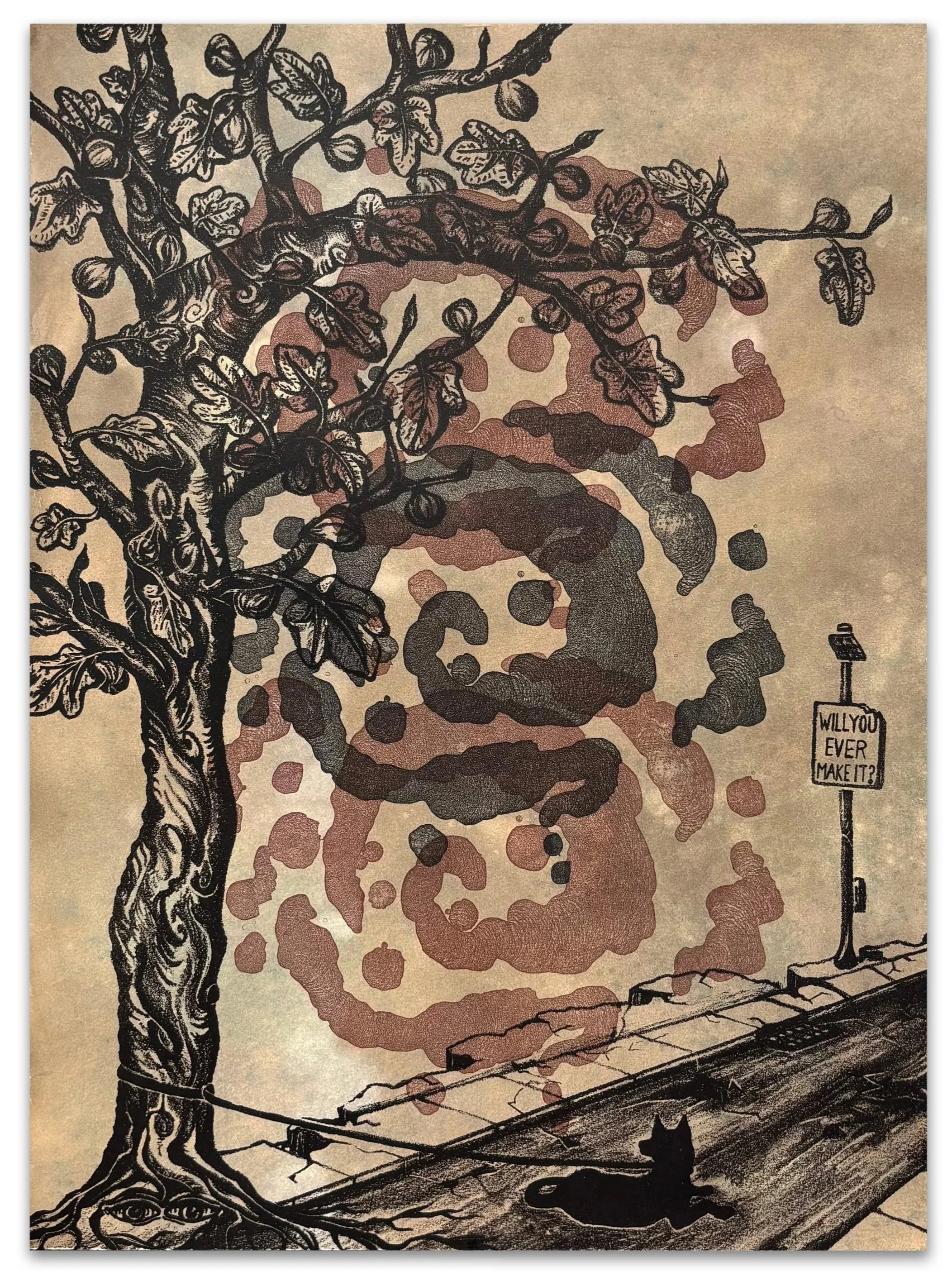 Precipice | 2025 | four-layer stone lithograph on toned cyanotype paper | 11 x 14 in. | variable edition of 20