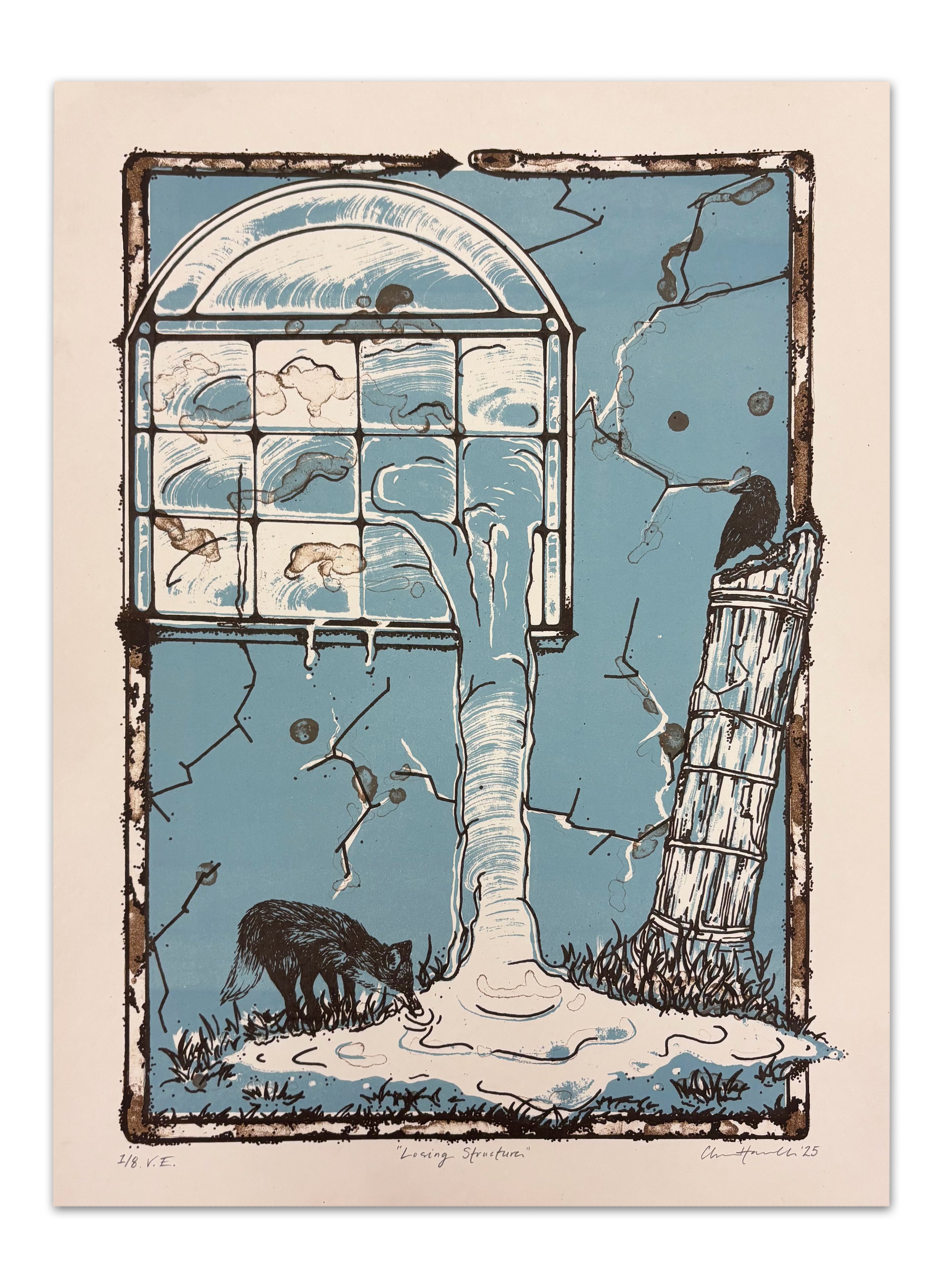 Losing Structure | 2025 | stone, ball-grained aluminum plate and photo-lithography on paper | 11 x 14 in. | variable edition of 8