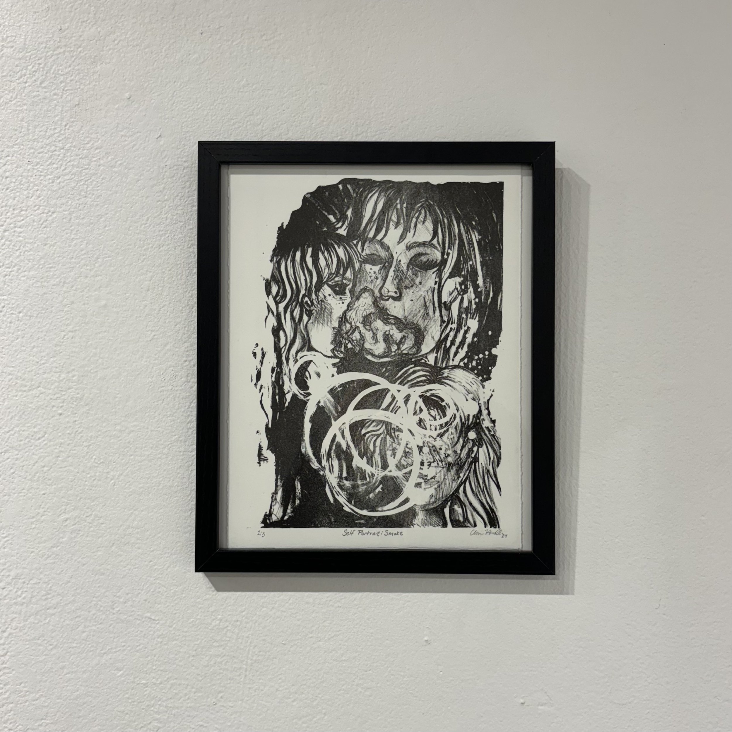 Self Portrait: Smoke | 2024 | stone lithograph