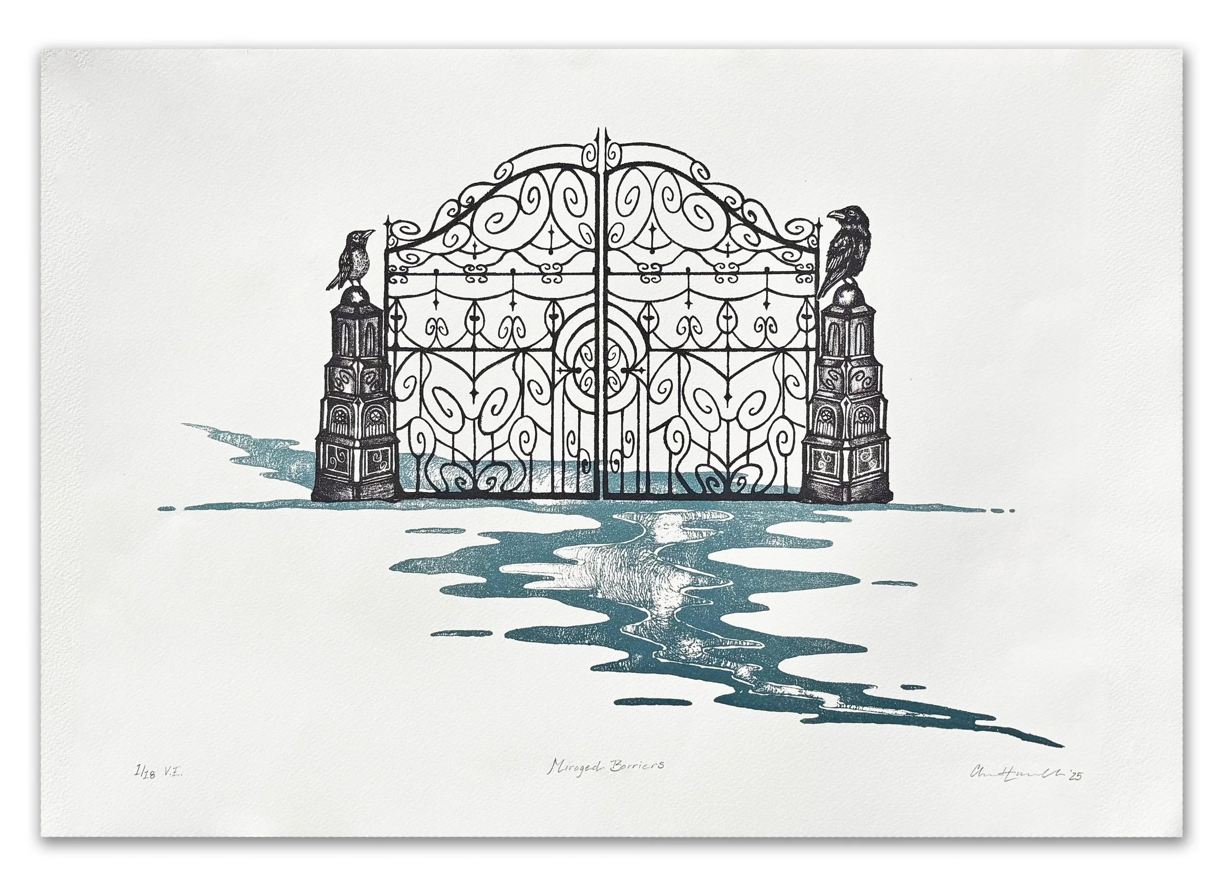 Miraged Barriers (1/18) | 2025 | stone lithograph on paper | 15 x 22 in. | variable edition of 18