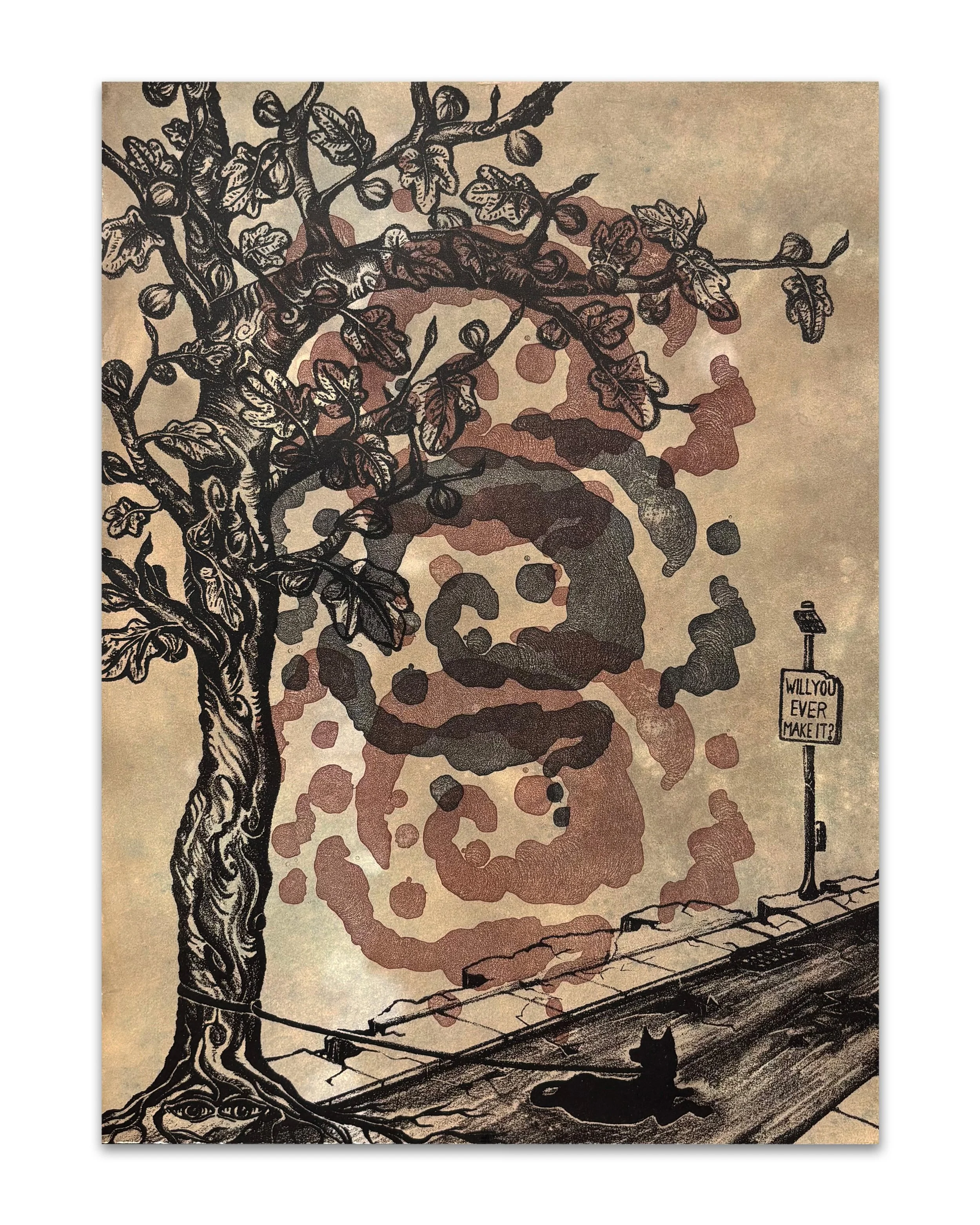 Precipice | 2025 | four-layer stone lithograph on toned cyanotype paper | 11 x 14 in. | variable edition of 20