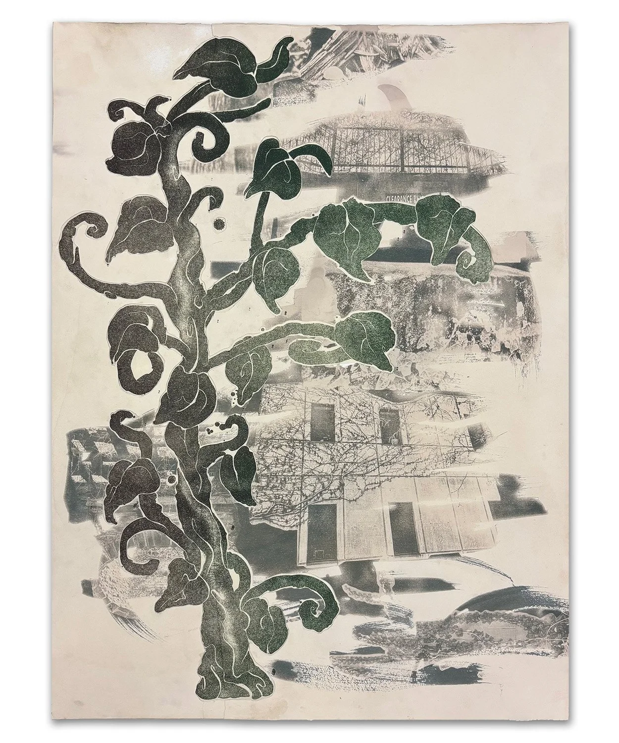 The Last One Standing | lithography on mulberry collaged under (cut) toned cyanotype | 18 x 24 in. 