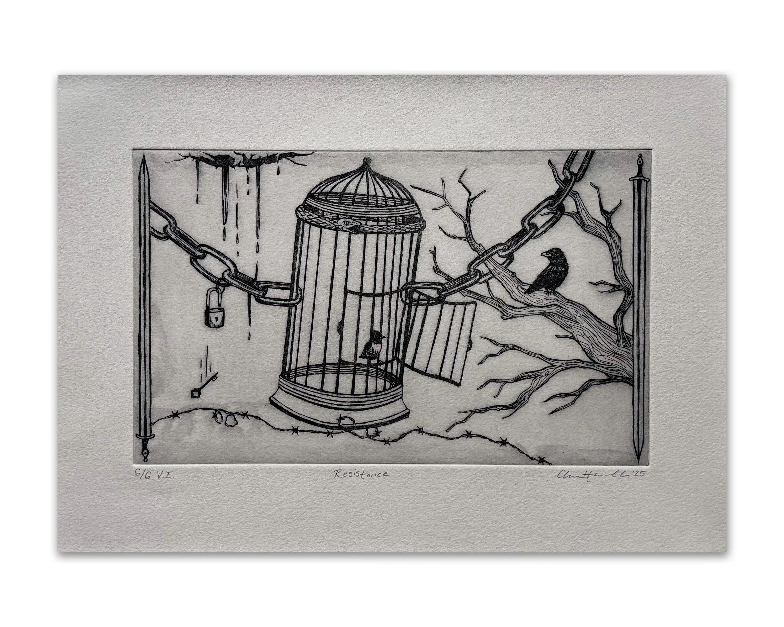 Resistance | 2025 | copper plate etching on paper | 9 x 13 in. | variable edition of 6