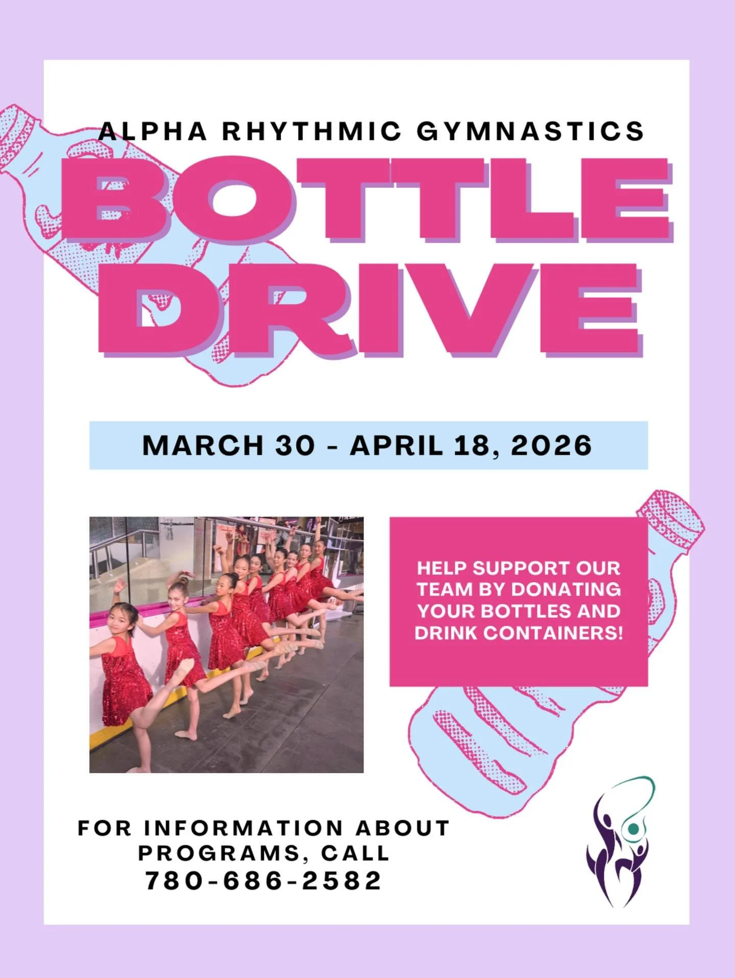 Alpha Rhythmic Gymnastics Club is running a bottle drive! From March 30-April 18, we will be collecting bottles in Bulyea Heights Community and surrounding neighbourhoods. Save your bottles to support our club!

#edmonton #yeg #rhythmicgymnastics #bo