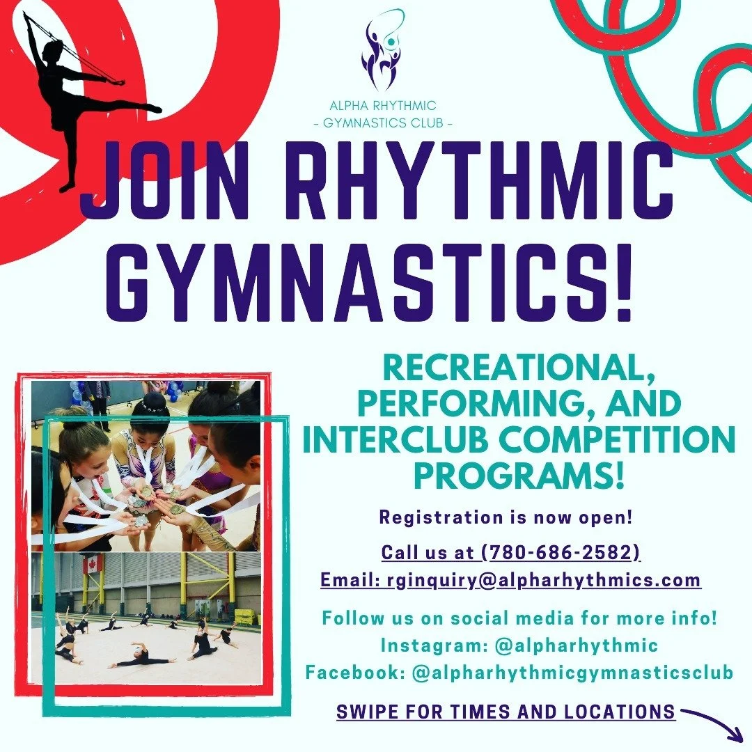 Interested in trying rhythmic gymnastics? Registration for Alpha Rhythmic Gymnastics Club is open, and we have a program near you!

Our season will run from October 2023-June 2024, and we are accepting new athletes in all programs!

For more informat