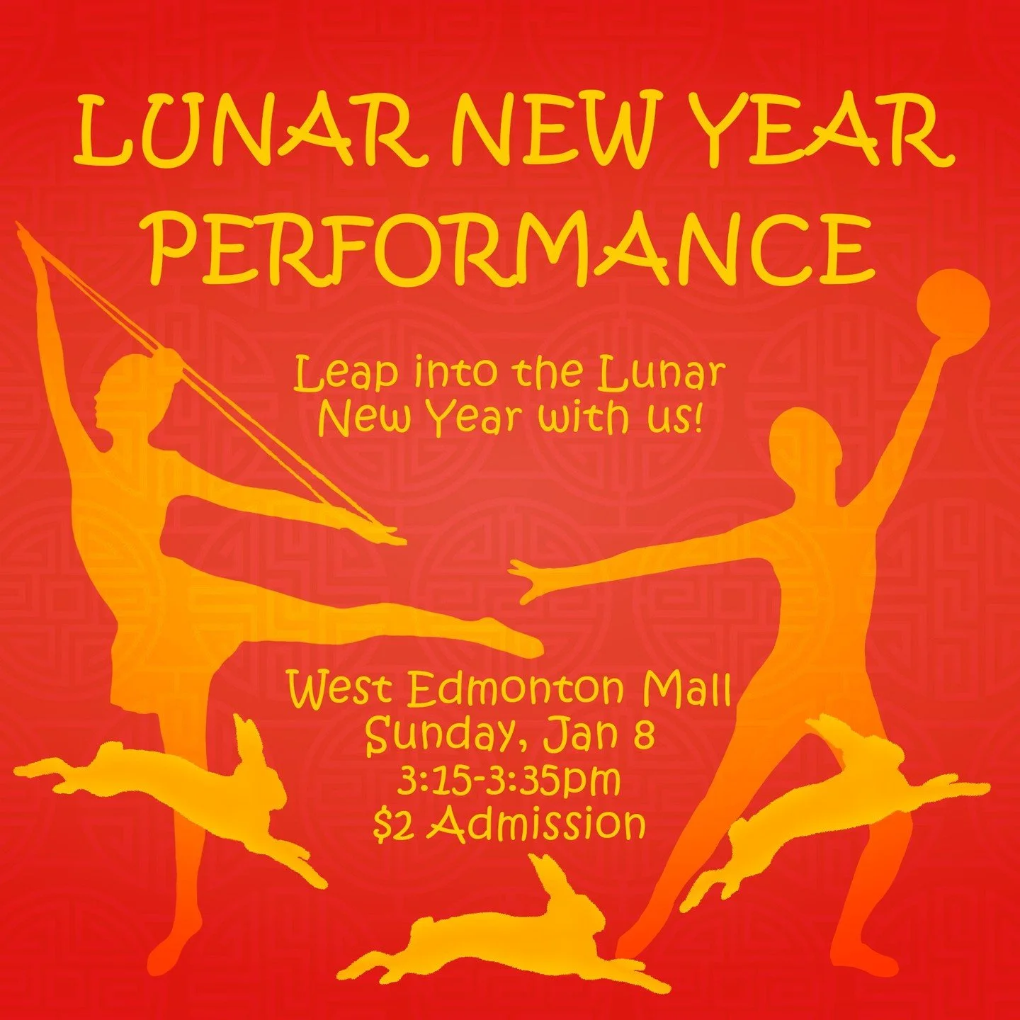 Come see our first performance of 2023 at West Edmonton Mall this Sunday! The year of the rabbit represents elegance, and we'll be showing how the elegant ancient Chinese arts have evolved into the modern performative art of Rhythmic Gymnastics!

#gy