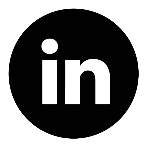 LinkedIn logo with white 'in' letters inside a black circle.