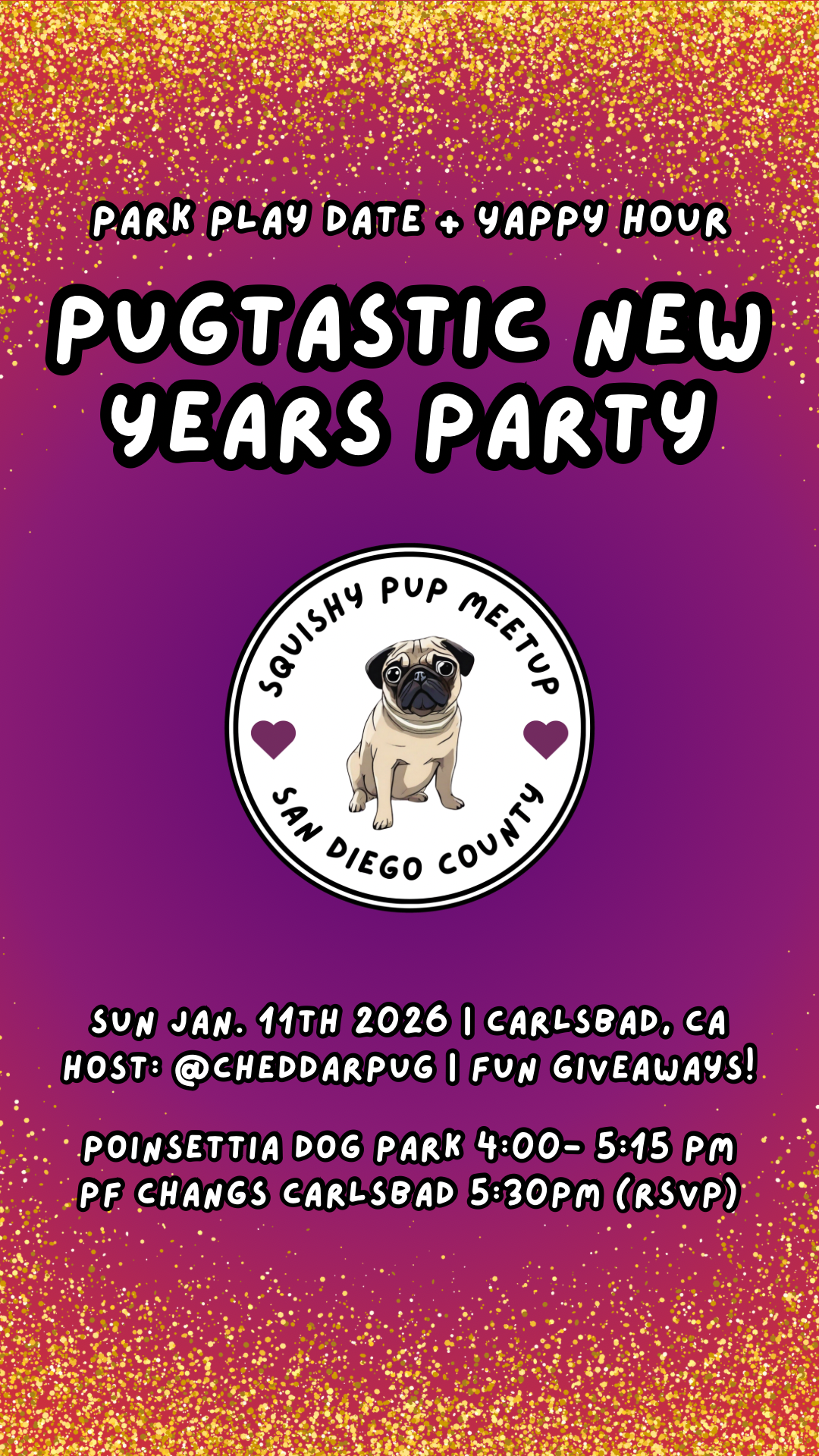 Pugtastic New Years Party: Play date + Yappy Hour | Squishy Pup Meetup | Jan. 11th 2026