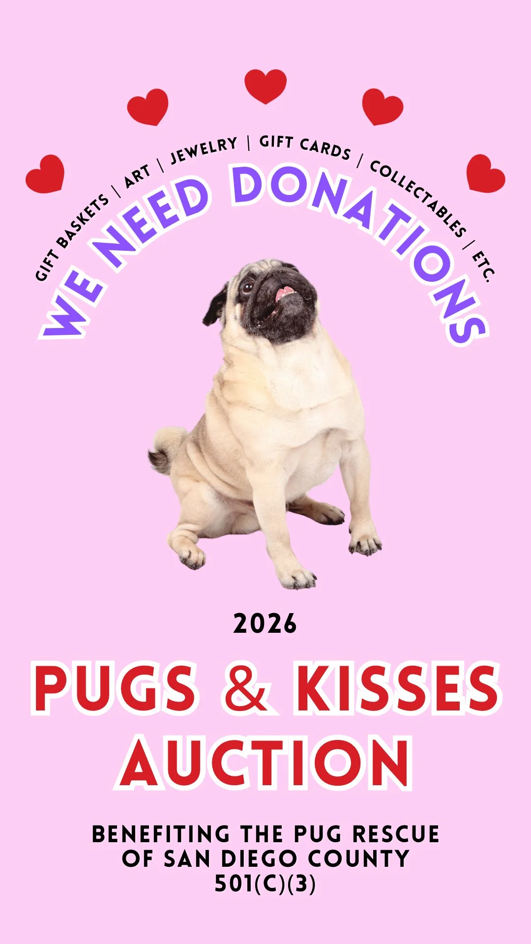 Pugs &amp; Kisses Fundraising Auction | Supporting the Pug Rescue of San Diego County