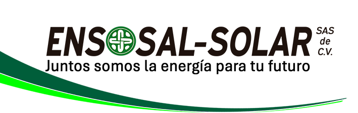 Logo de ensosal solar, con un símbolo circular en verde y texto en negro y verde.