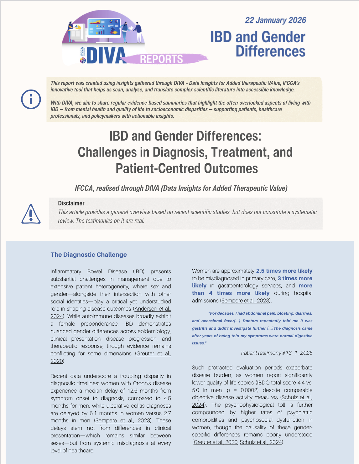 4rd DIVA report: IBD and Gender Differences: Challenges in Diagnosis, Treatment, and Patient-Cetred Outcomes
