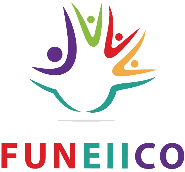 Colorful logo with abstract human figures in purple, green, red, orange, and teal around a teal and white boat shape. Text underneath reads "FUNEJICO" in red, teal, and purple.