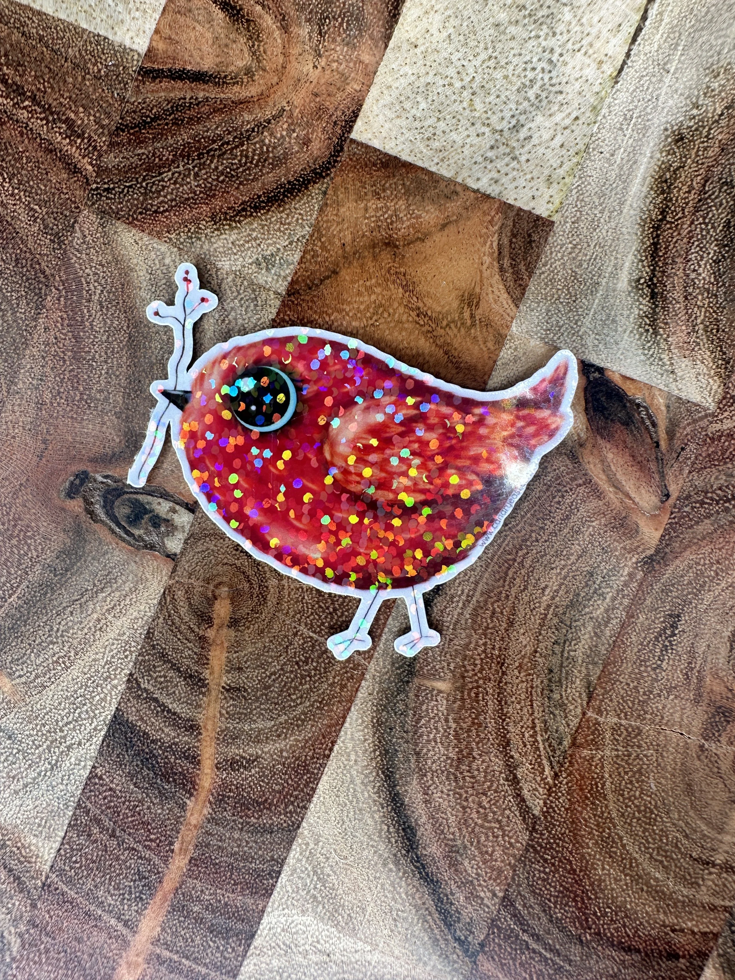 Single Holographic Red Bird Sticker