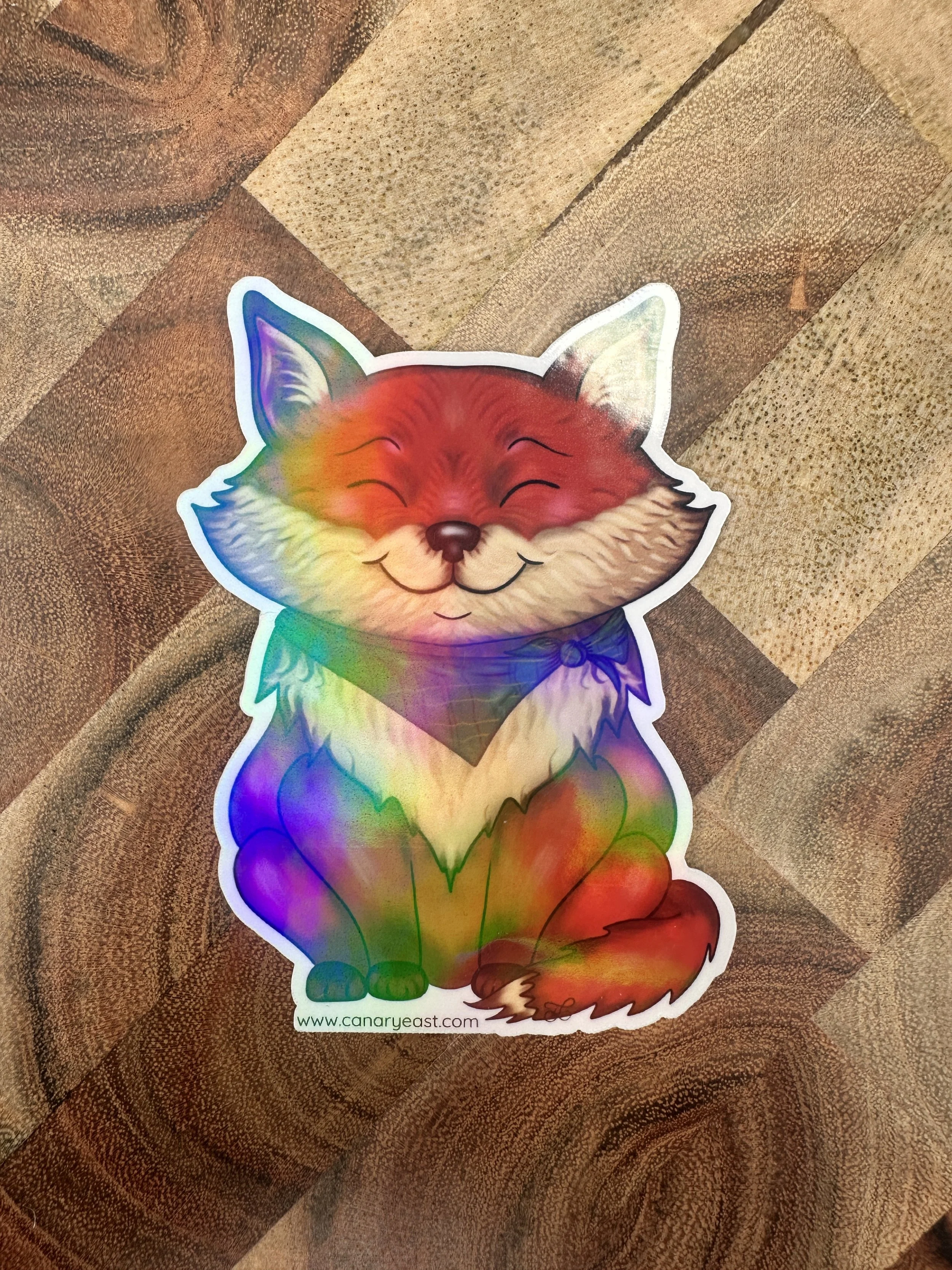 Single Holographic Smiling Fox Sticker