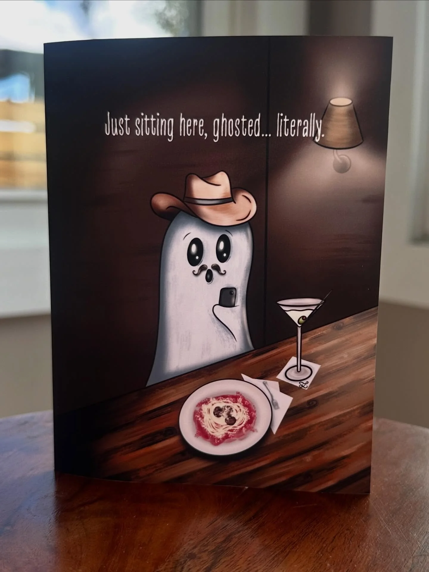 &ldquo;Just sitting here, ghosted&hellip; literally.&rdquo; Hahaha. I love how this guy turned out! 👻 #art #greetingcards #halloweencards #digitalart #digitalartist #rochester #rochesterartist #shoplocal #shopsmall