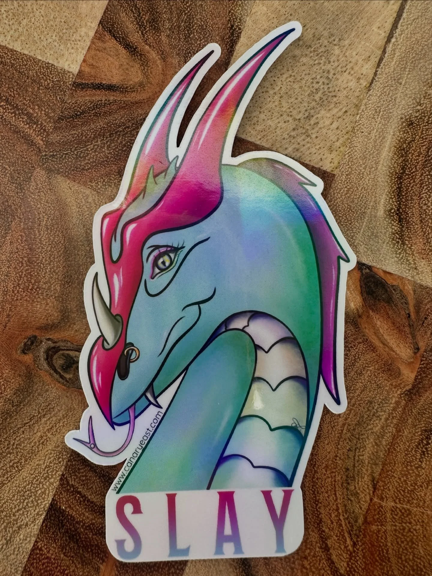 SLAY holographic stickers! 🐉💛 #sticker #holographicstickers #dragon #slay #rochesterny