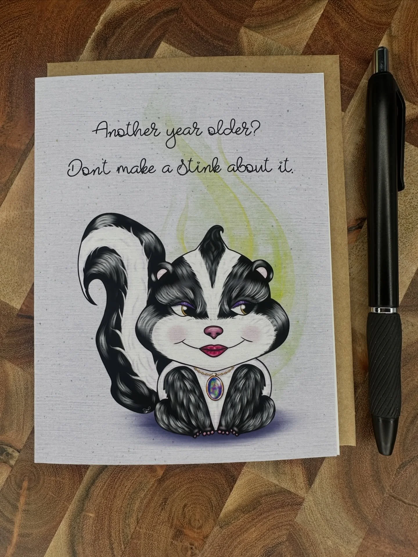 The cutest skunk with a happy birthday message! 🦨💛 #skunk #happybirthday #rochesterartist #rochesterny