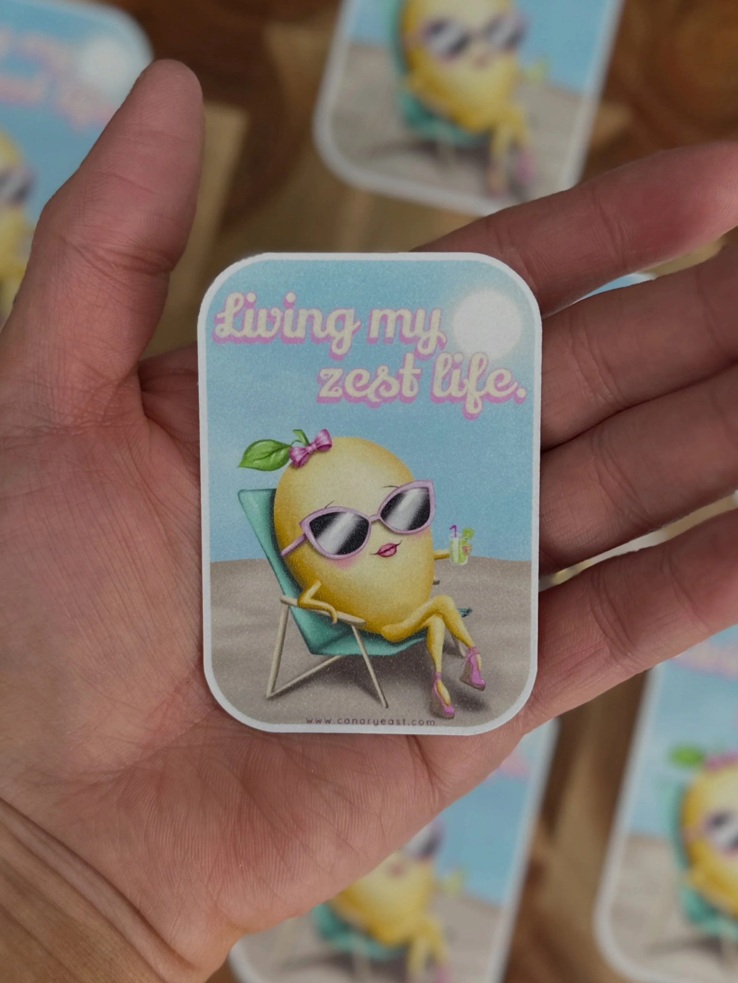 This is my favorite sticker by far! I used a new &ldquo;sandy glitter&rdquo; laminate coating. It adds a very subtle sparkle and texture to the sticker. I&rsquo;m obsessed! 🤩 🍋💛