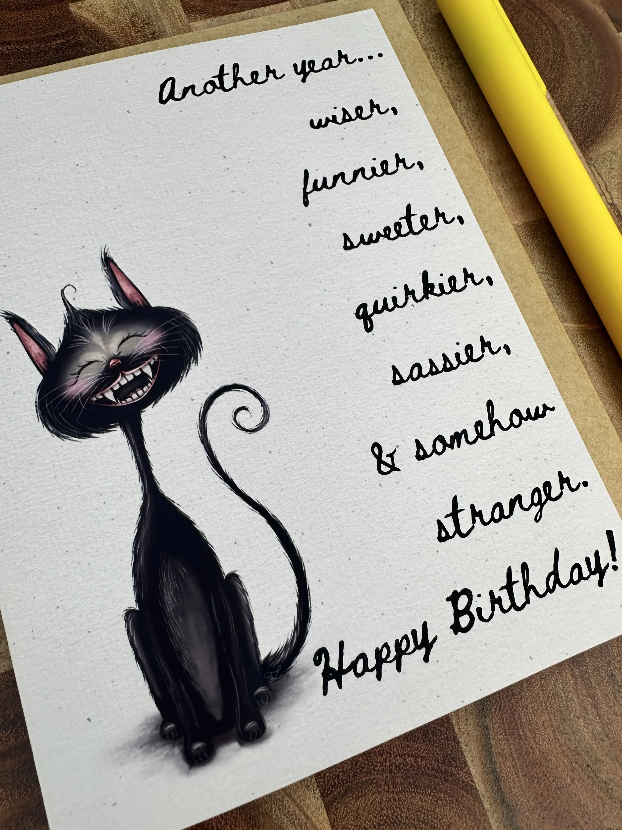 Grinning Black Cat Birthday Greeting Card