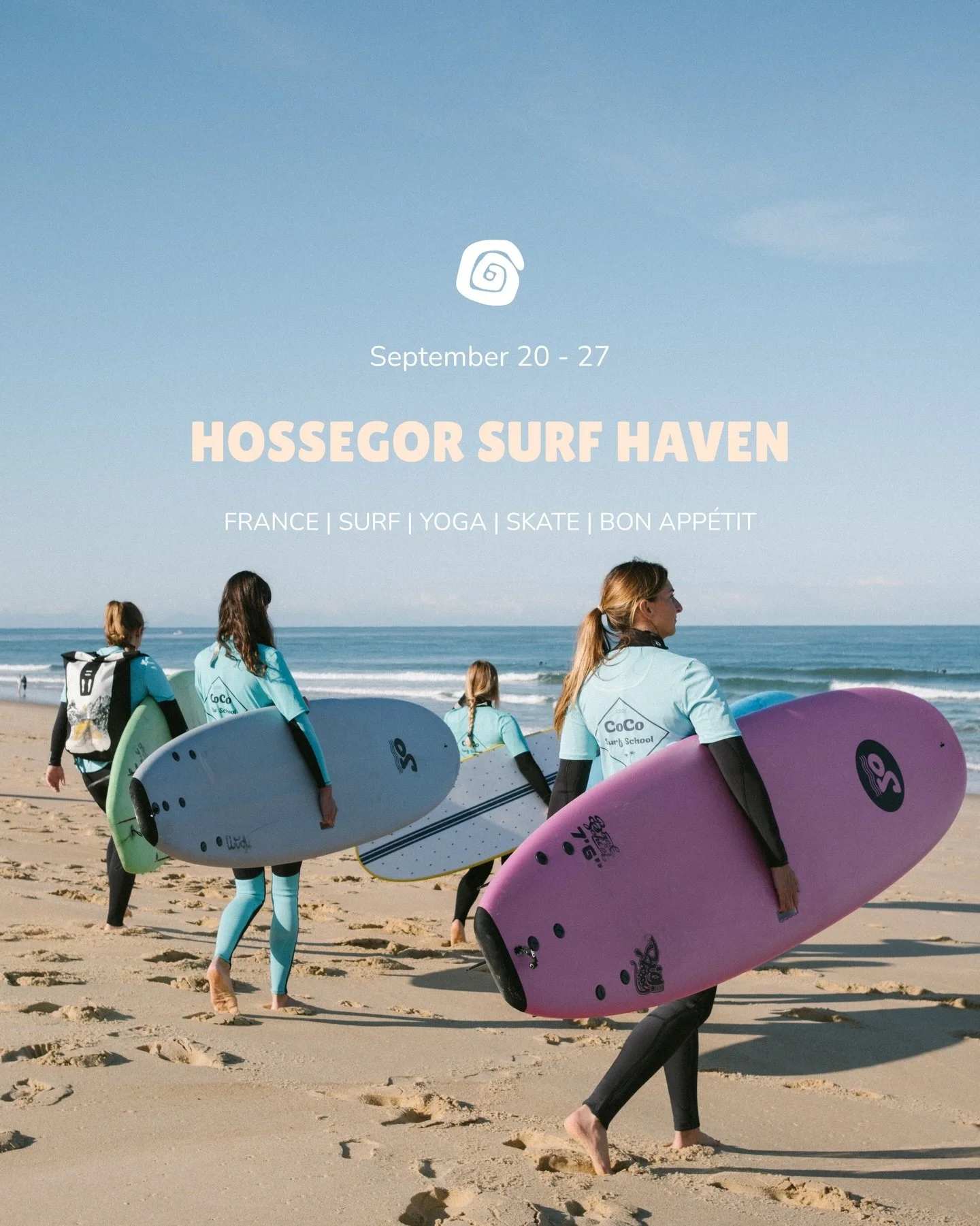It&rsquo;s back!!! 🌸🏄🏽&zwj;♀️

Picture turquoise blue water, empty peaks, bike rides to the beach, late summer sunsets that set the sky on fire and&nbsp;sunrises that turn the whole town peach&nbsp;🧡

Hossegor is where Oumono Club began and bring