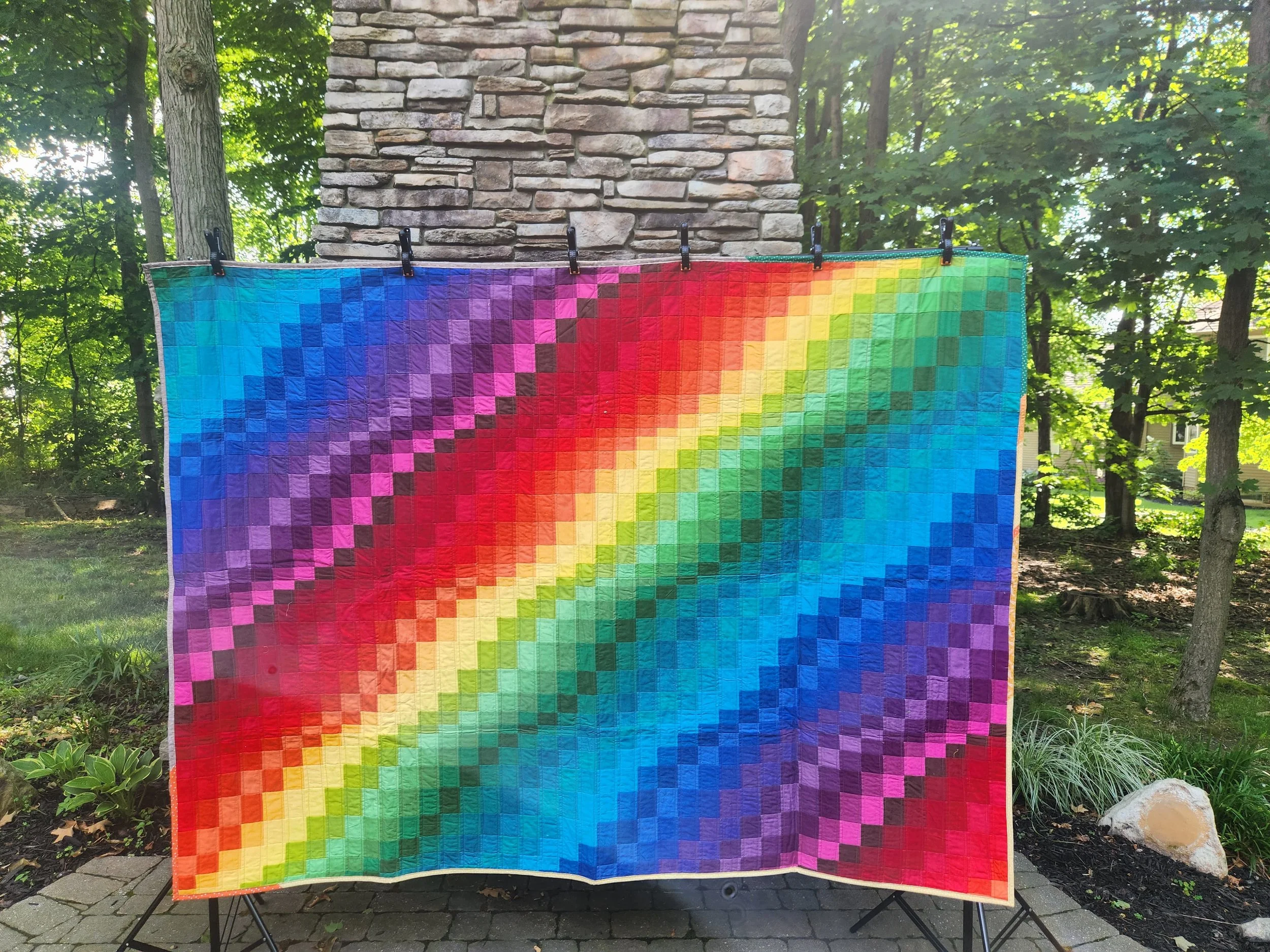Rainbow Bright Quilt – 85" x 64" | One of a Kind Ombre Color Cascade