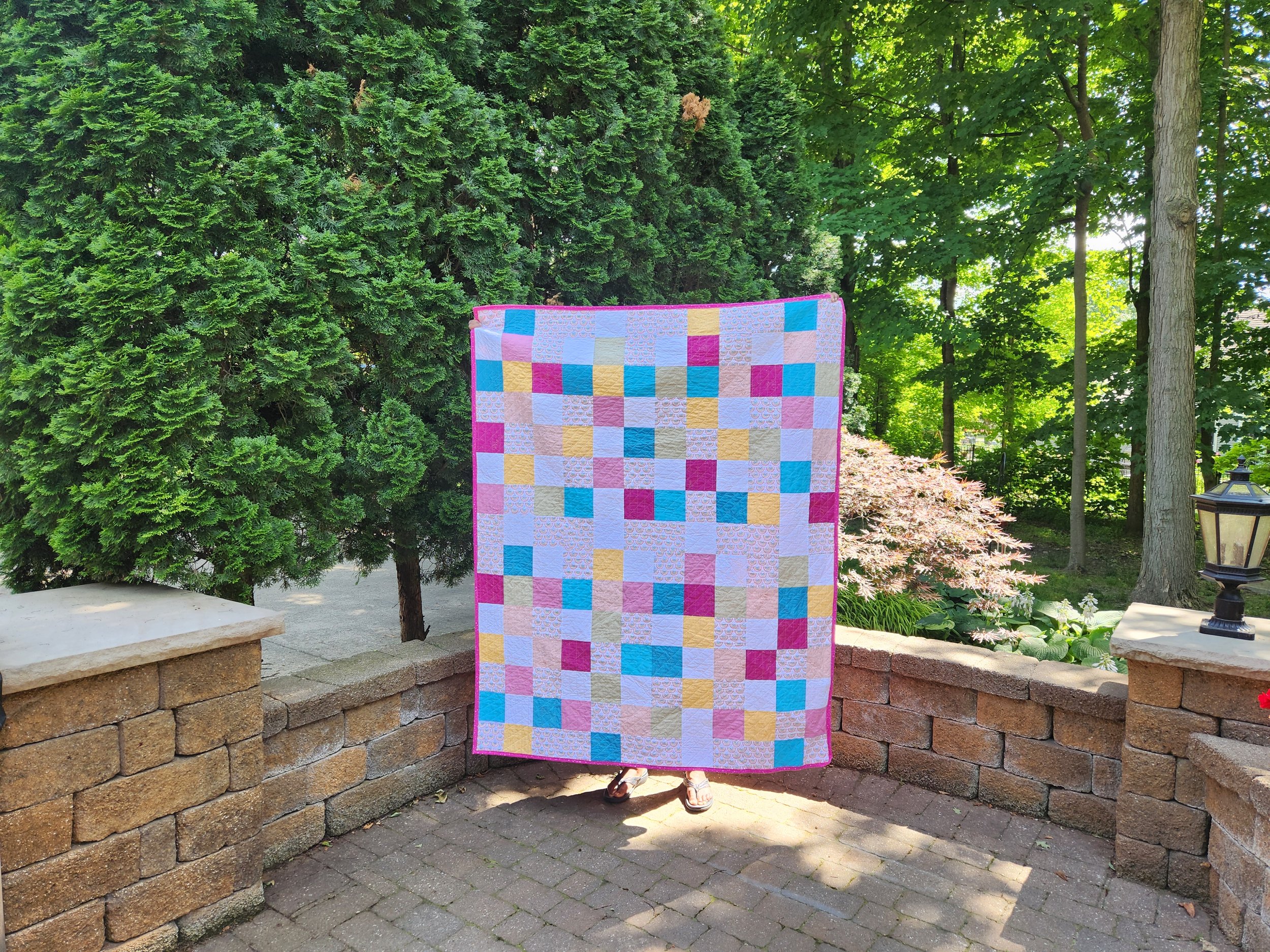 Bright & Breezy Patchwork Quilt –  63" x 50" | One of a Kind Pink Patchwork Design