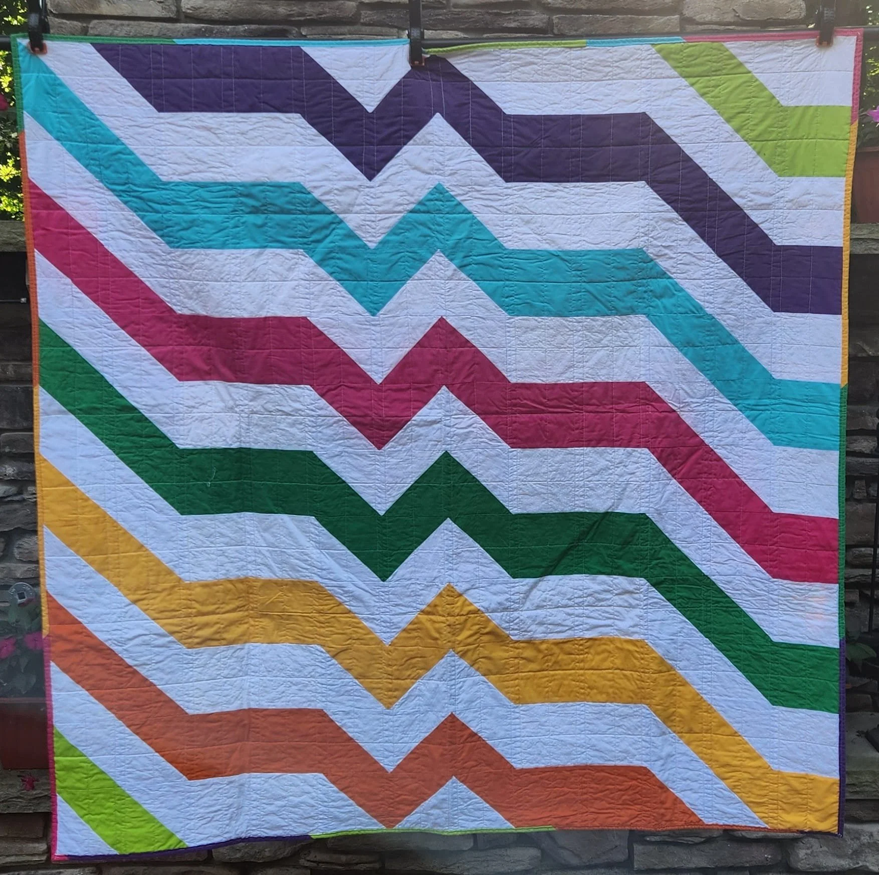 Color Run Quilt – 52" x 52" | One of a Kind Modern Zig-Zag Design