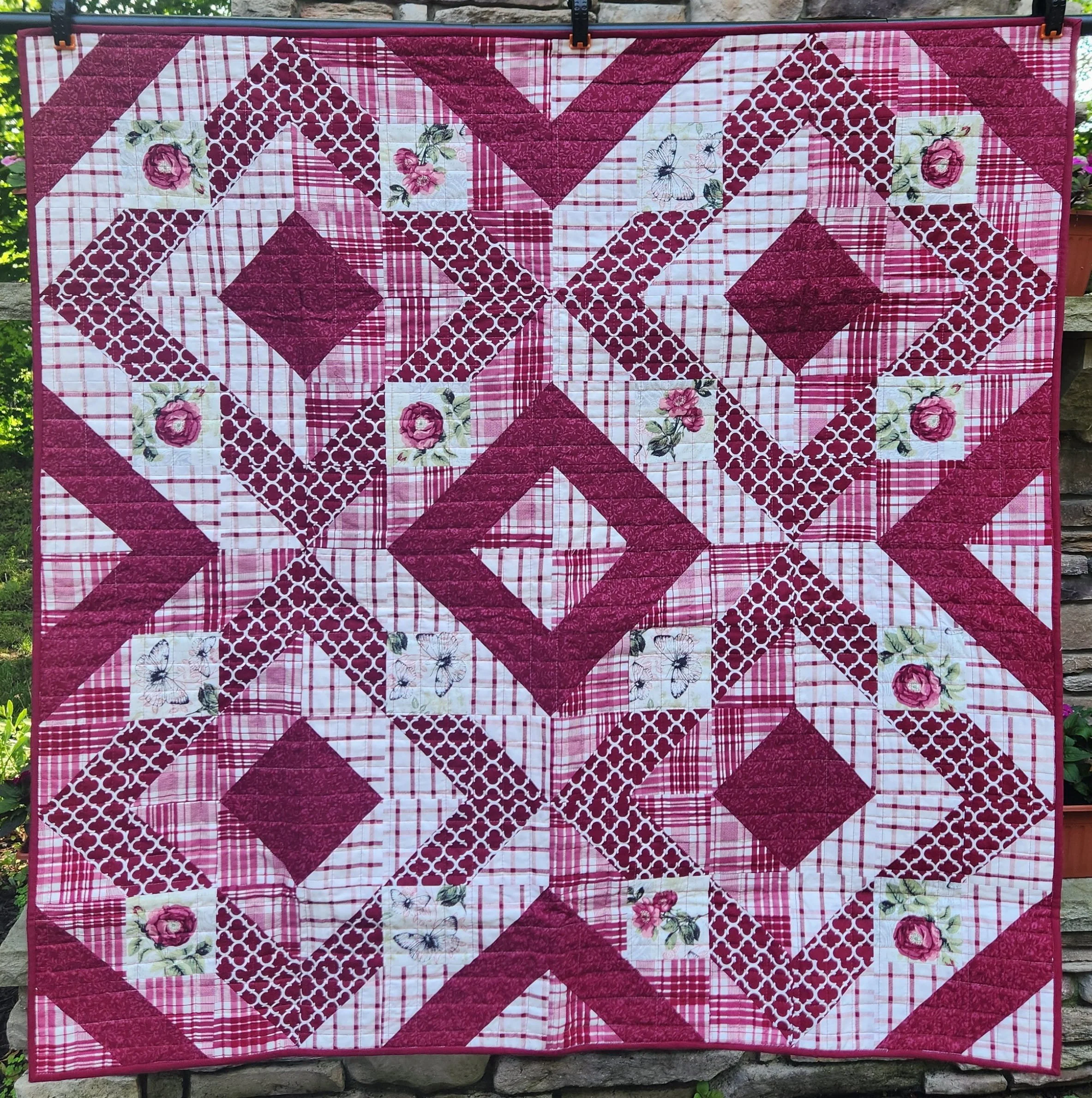 Burgundy Bloom Quilt – 47" x 47" | One of a Kind